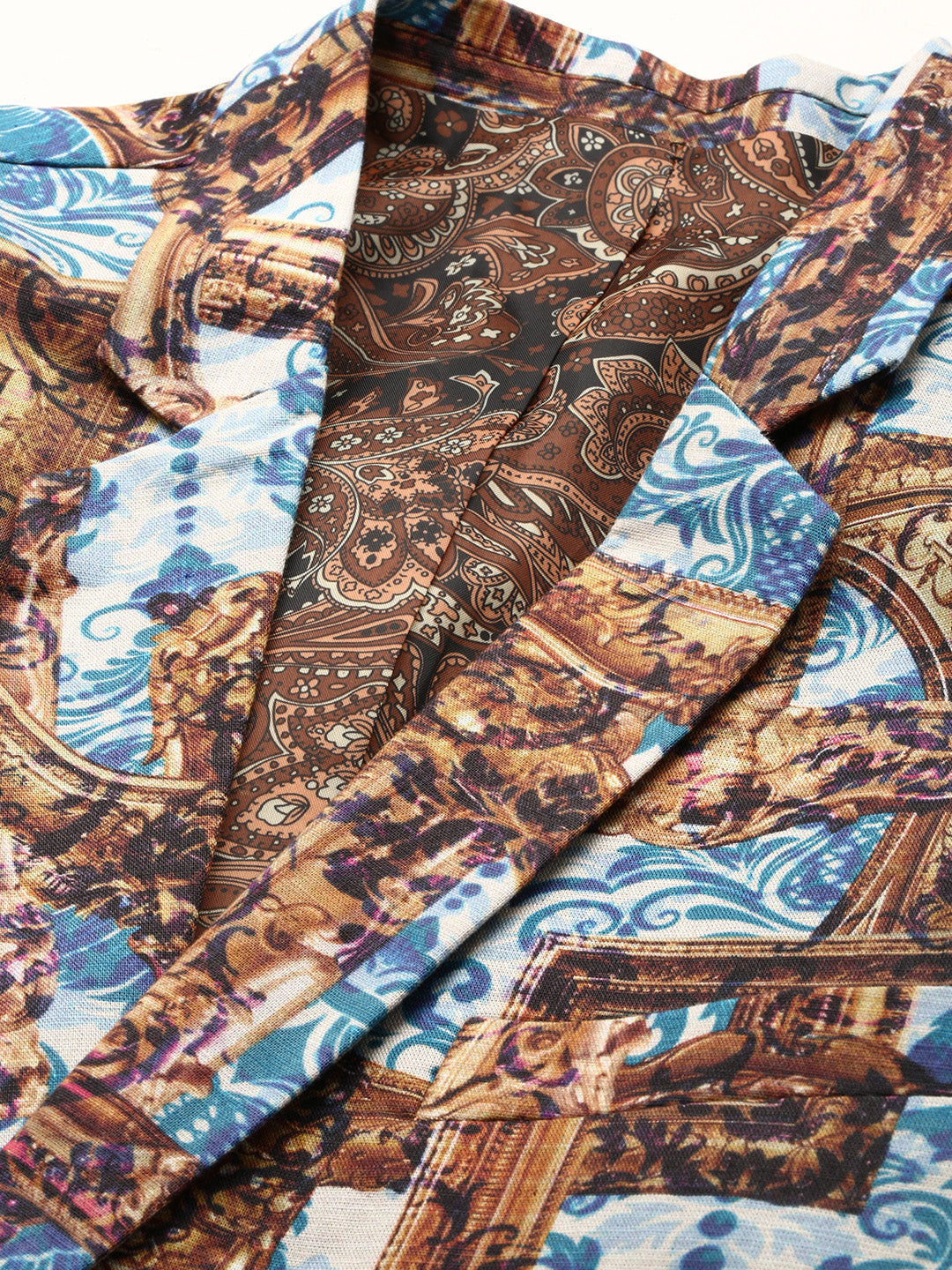 Men's Brown Printed Notched Lapel Single Breasted Blazer