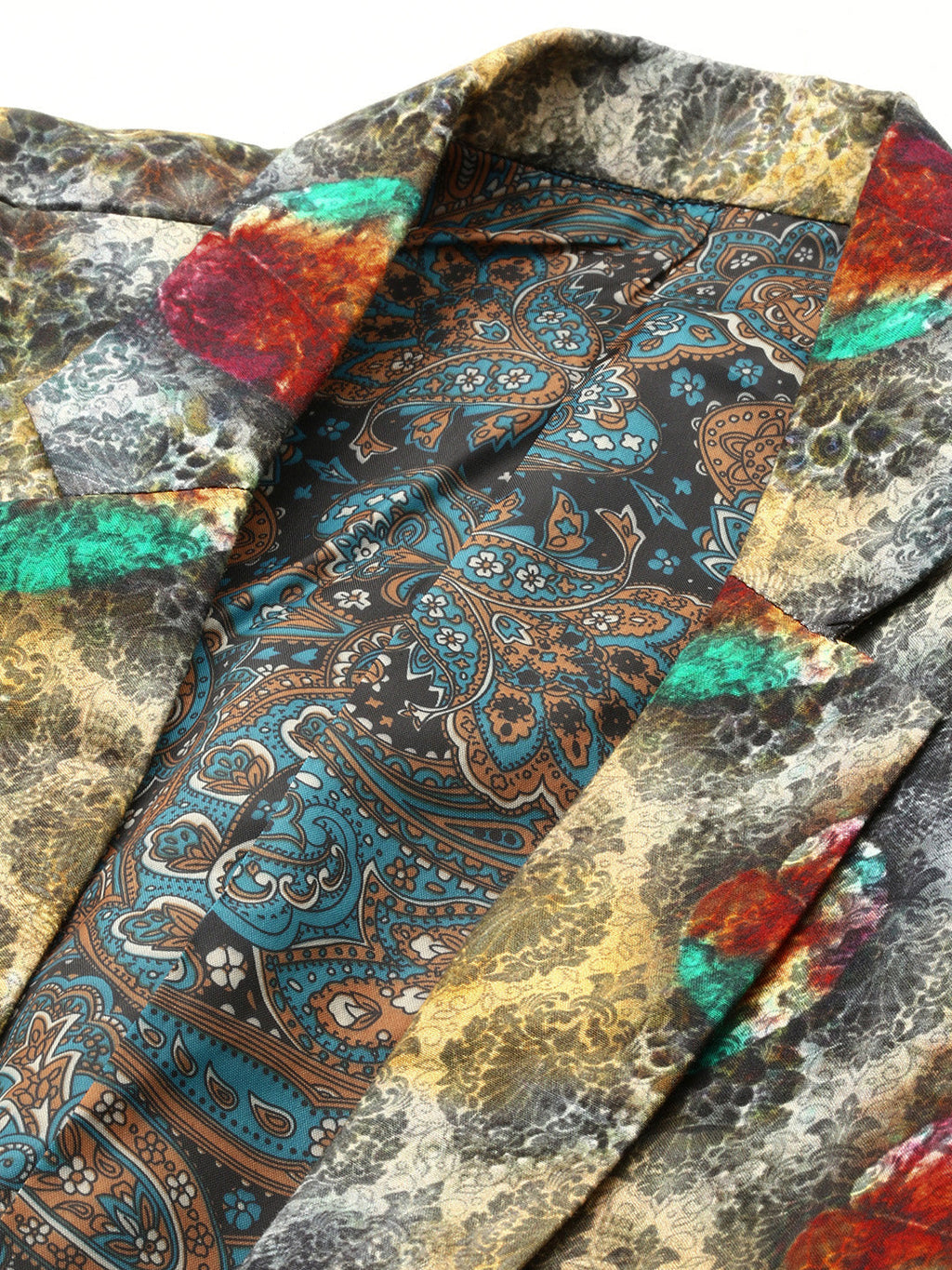 Men's Grey Ethnic Motifs Printed Slim-Fit Single Breasted Cotton Blazer