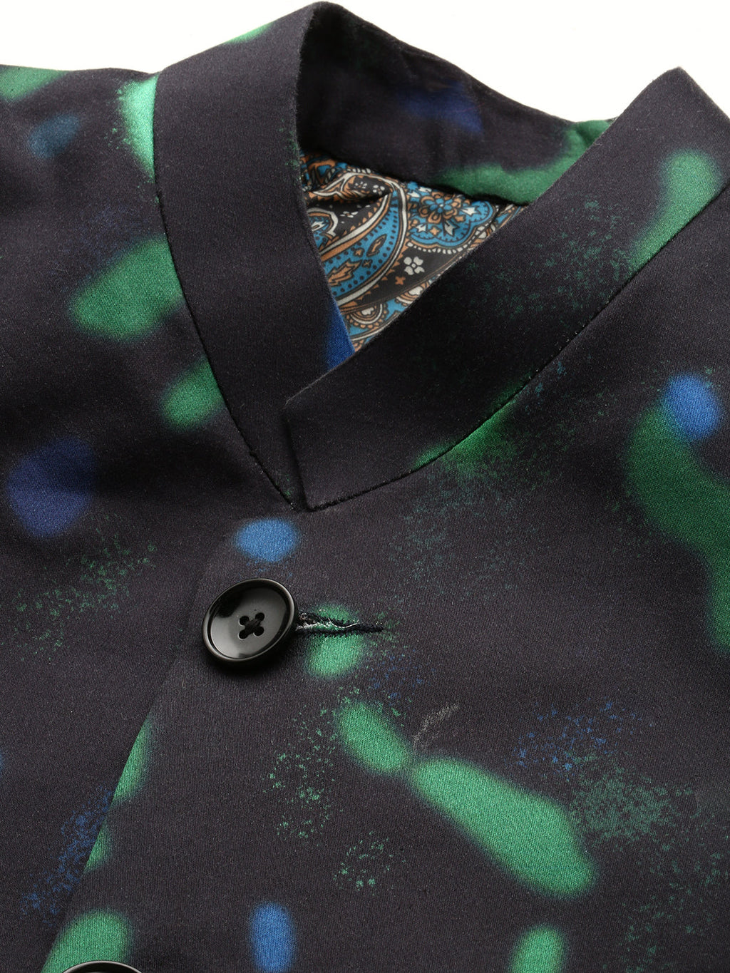 Men's Black Abstract Printed Slim-Fit Cotton Bandhgala Blazer