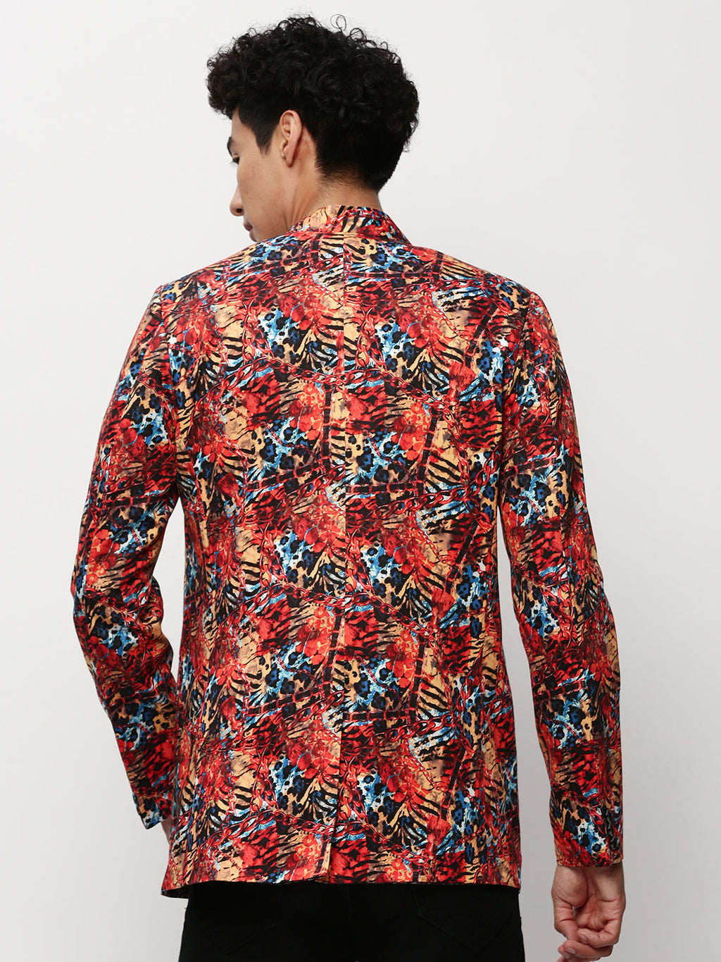 Men's Coral Printed Slim-Fit Cotton Bandhgala Blazer