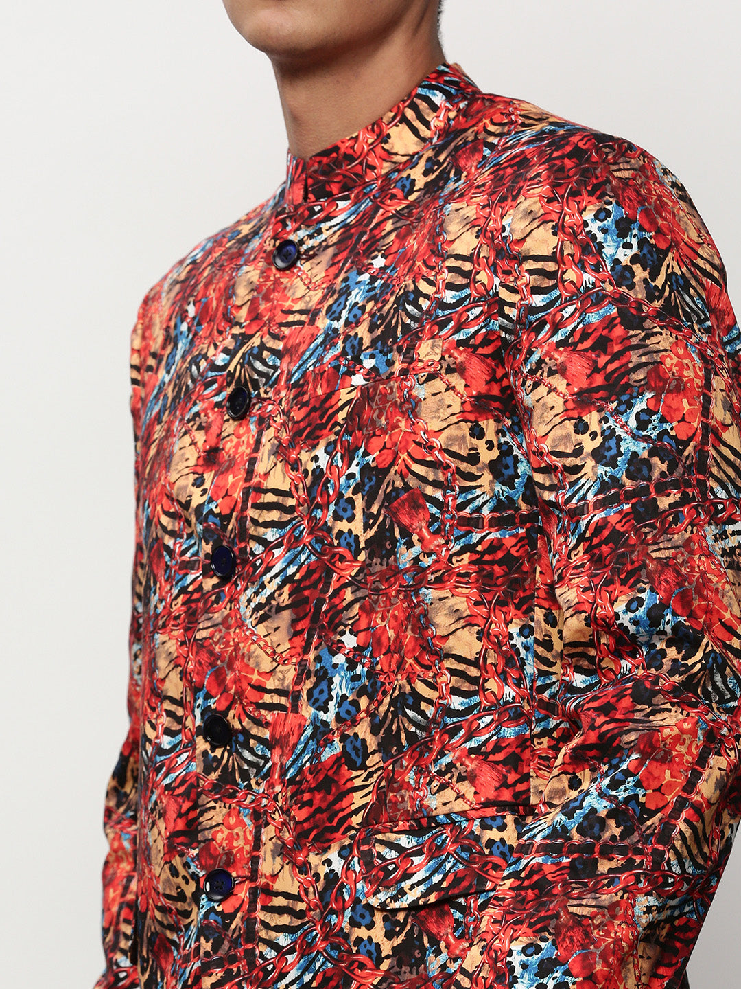 Men's Coral Printed Slim-Fit Cotton Bandhgala Blazer