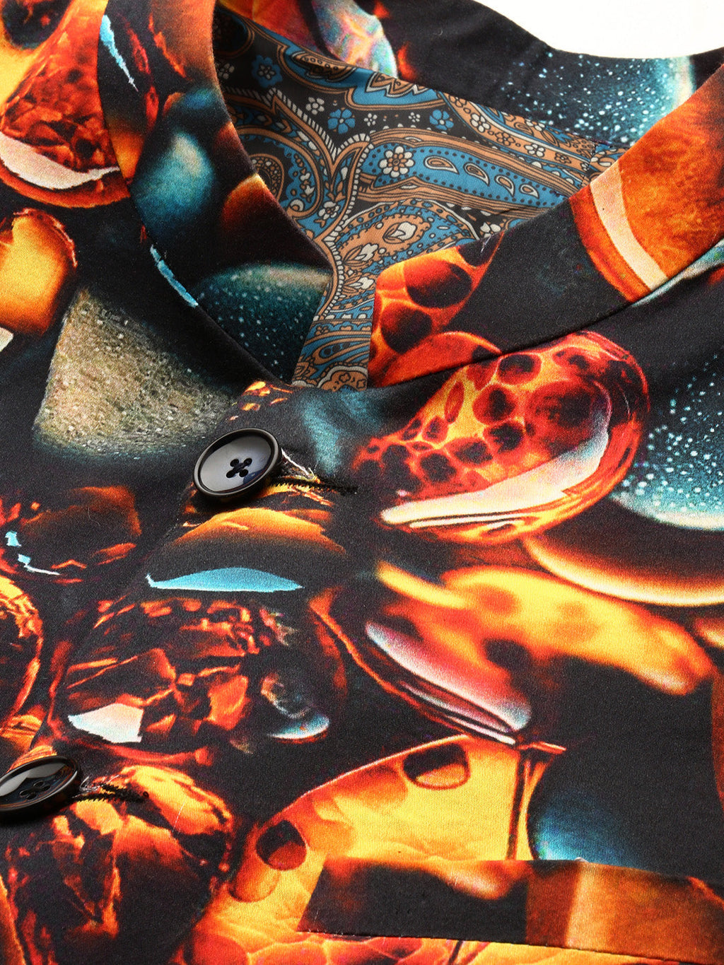 Men's Orange Printed Slim-Fit Cotton Bandhgala Blazer