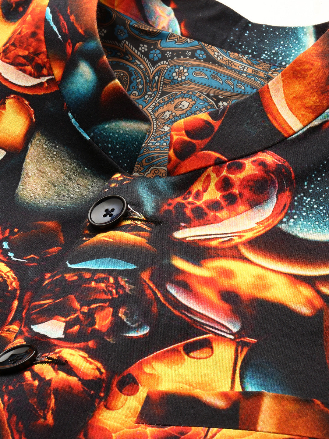 Men's Orange Printed Slim-Fit Cotton Bandhgala Blazer