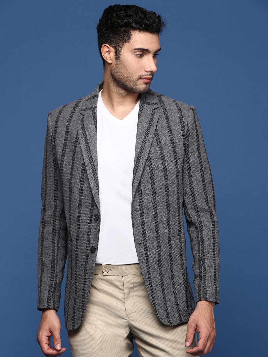 Men's Charcoal Slim Fit Single Breasted Slim Fit Formal Blazer