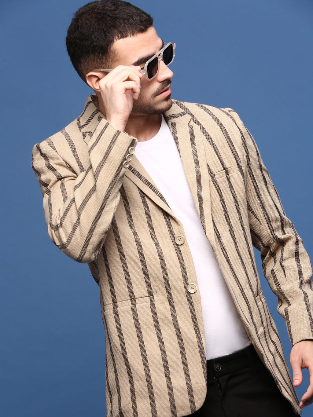 Men's Beige Single Breasted Slim Fit Blazer