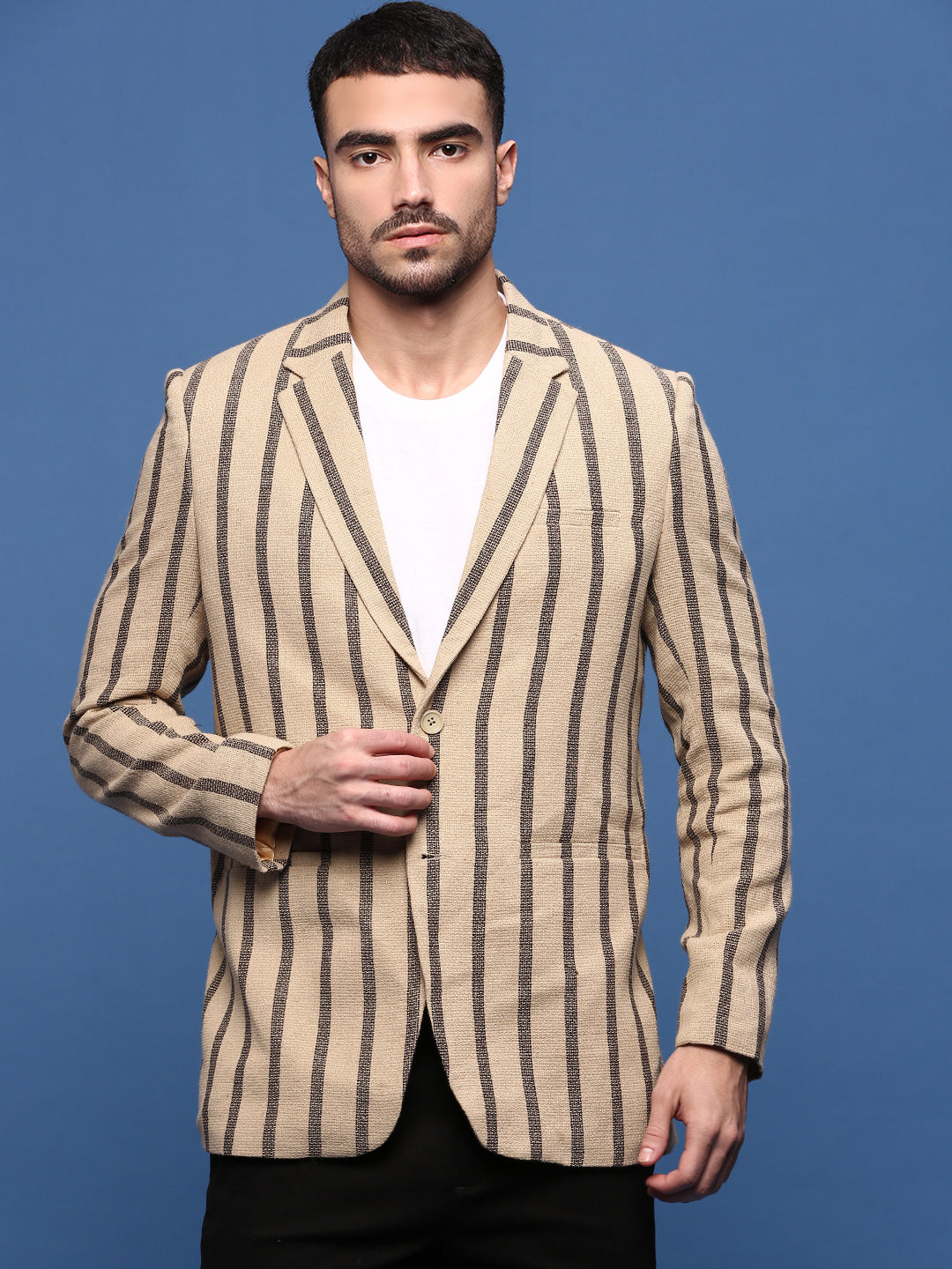 Men's Beige Single Breasted Slim Fit Blazer