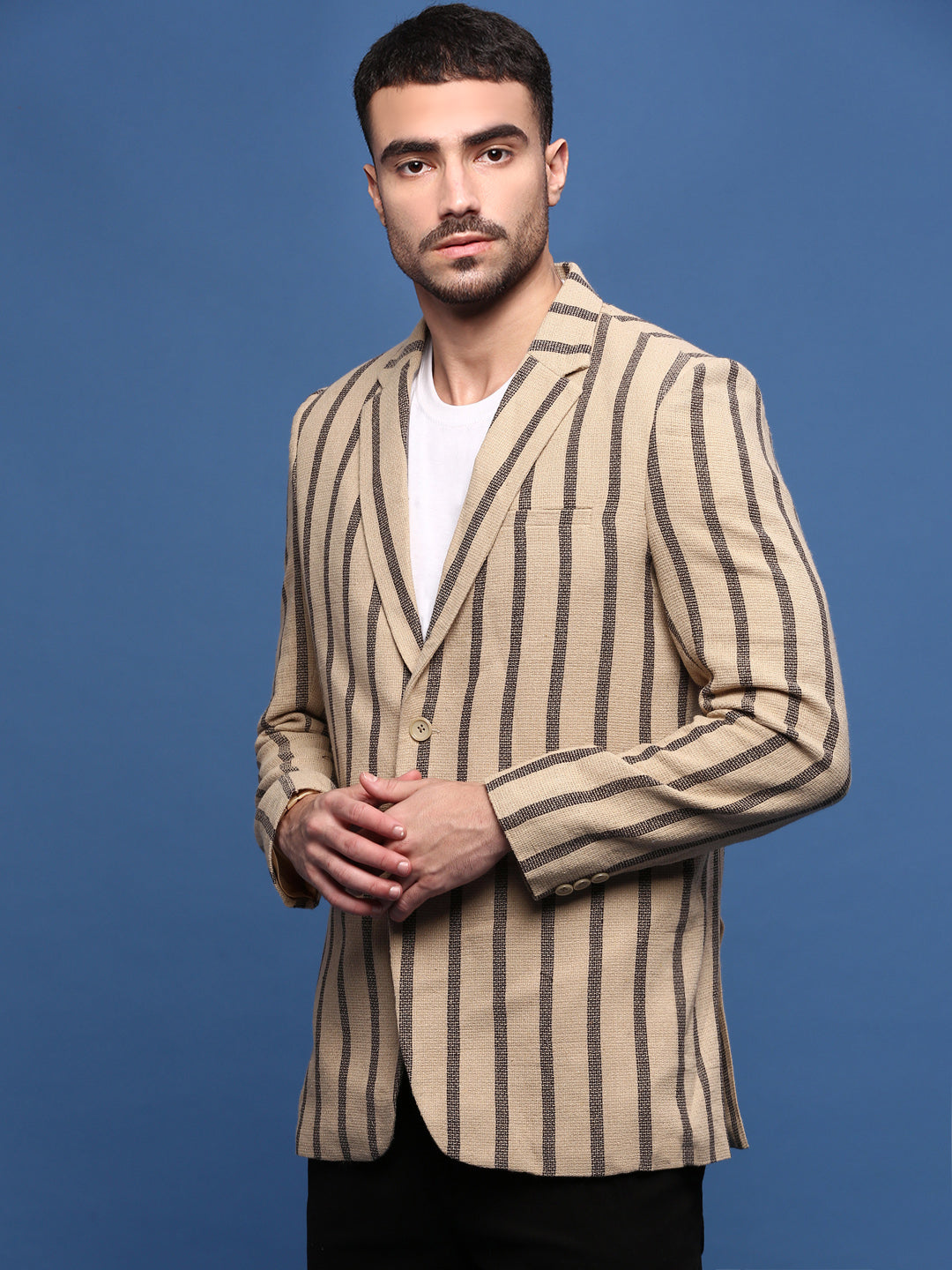 Men's Beige Single Breasted Slim Fit Blazer