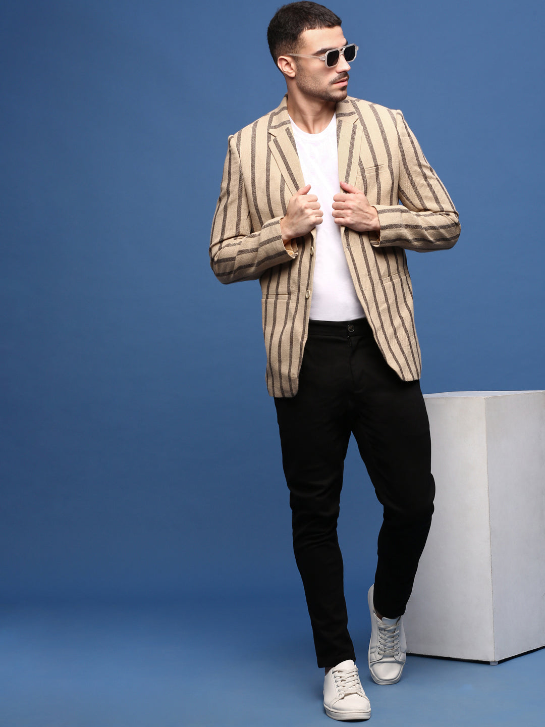 Men's Beige Single Breasted Slim Fit Blazer