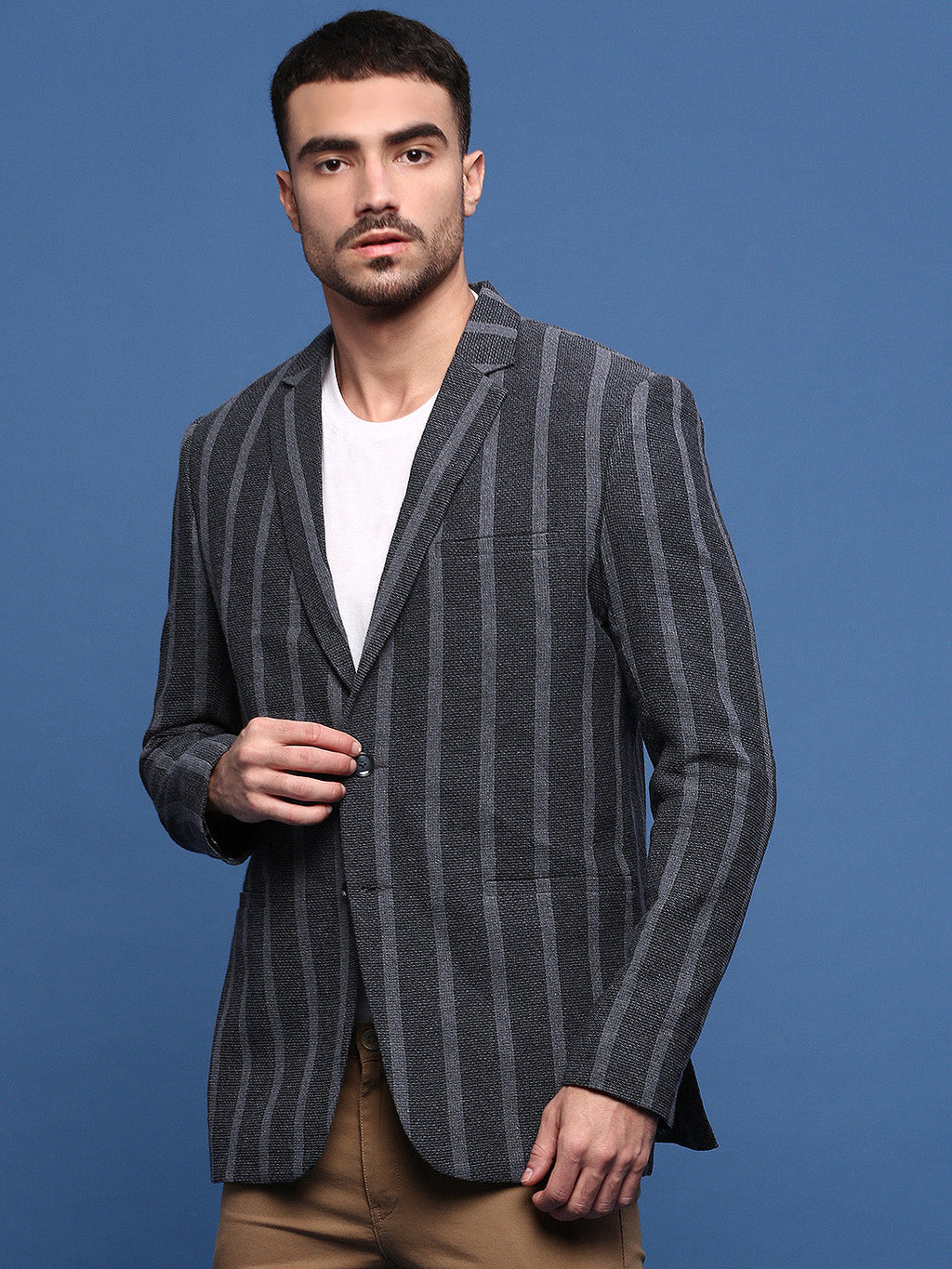 Men's Charcoal Slim Fit Single Breasted Blazer
