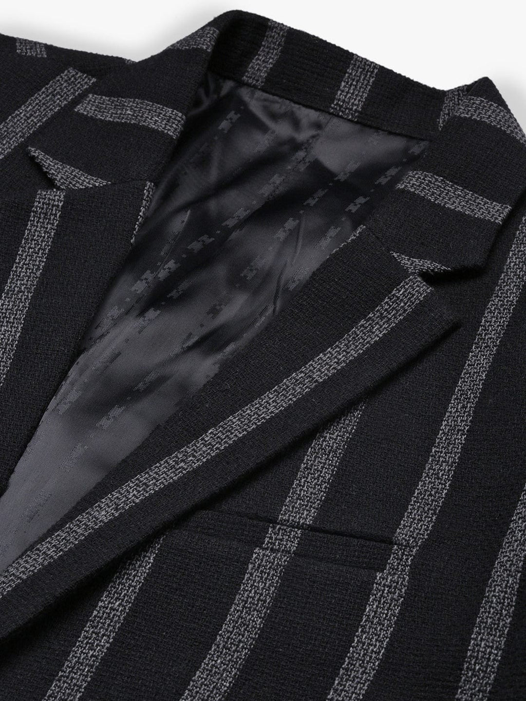 Men's Black Striped Single Breasted Slim Fit Blazer