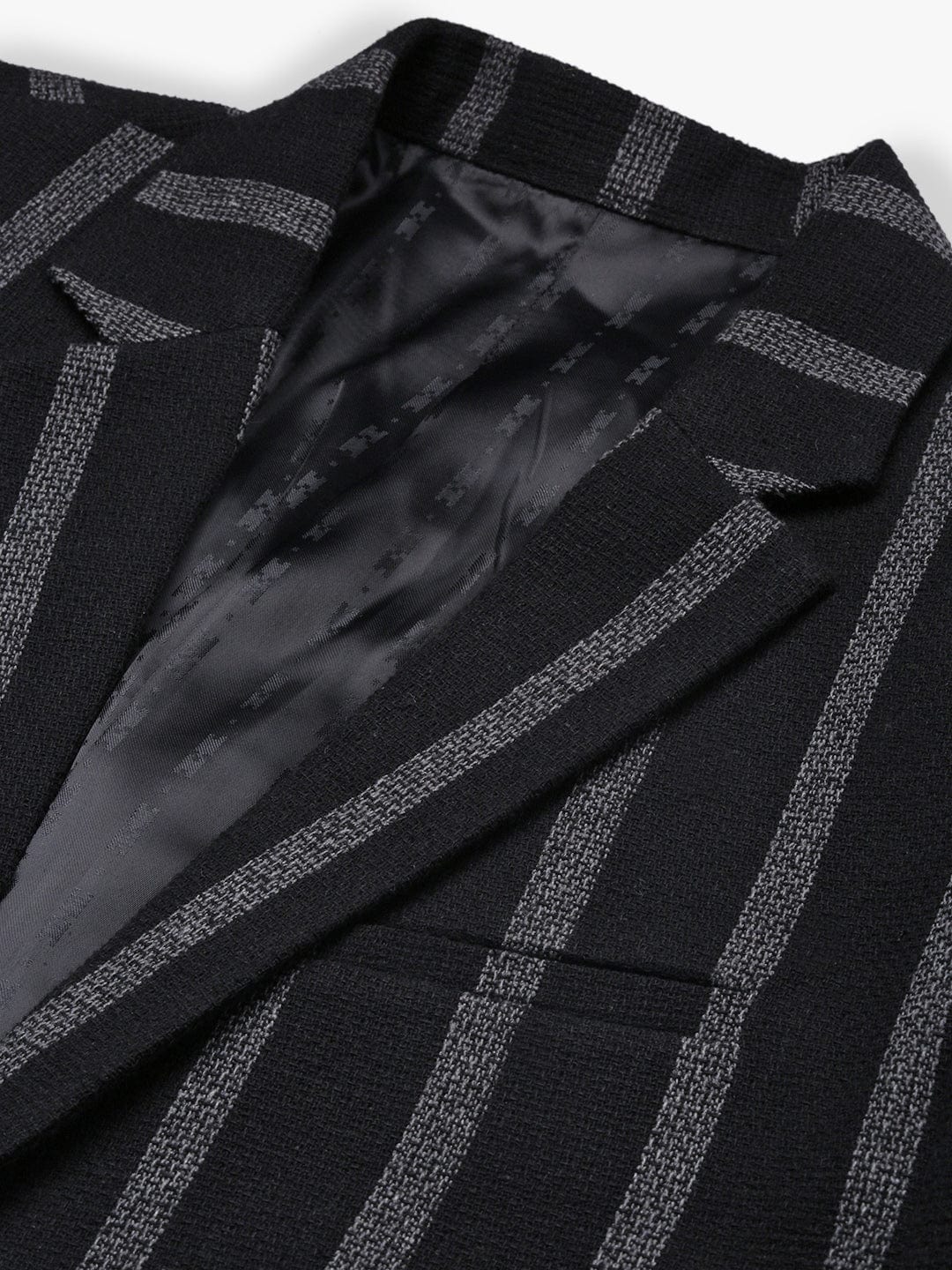 Men's Black Striped Single Breasted Slim Fit Blazer