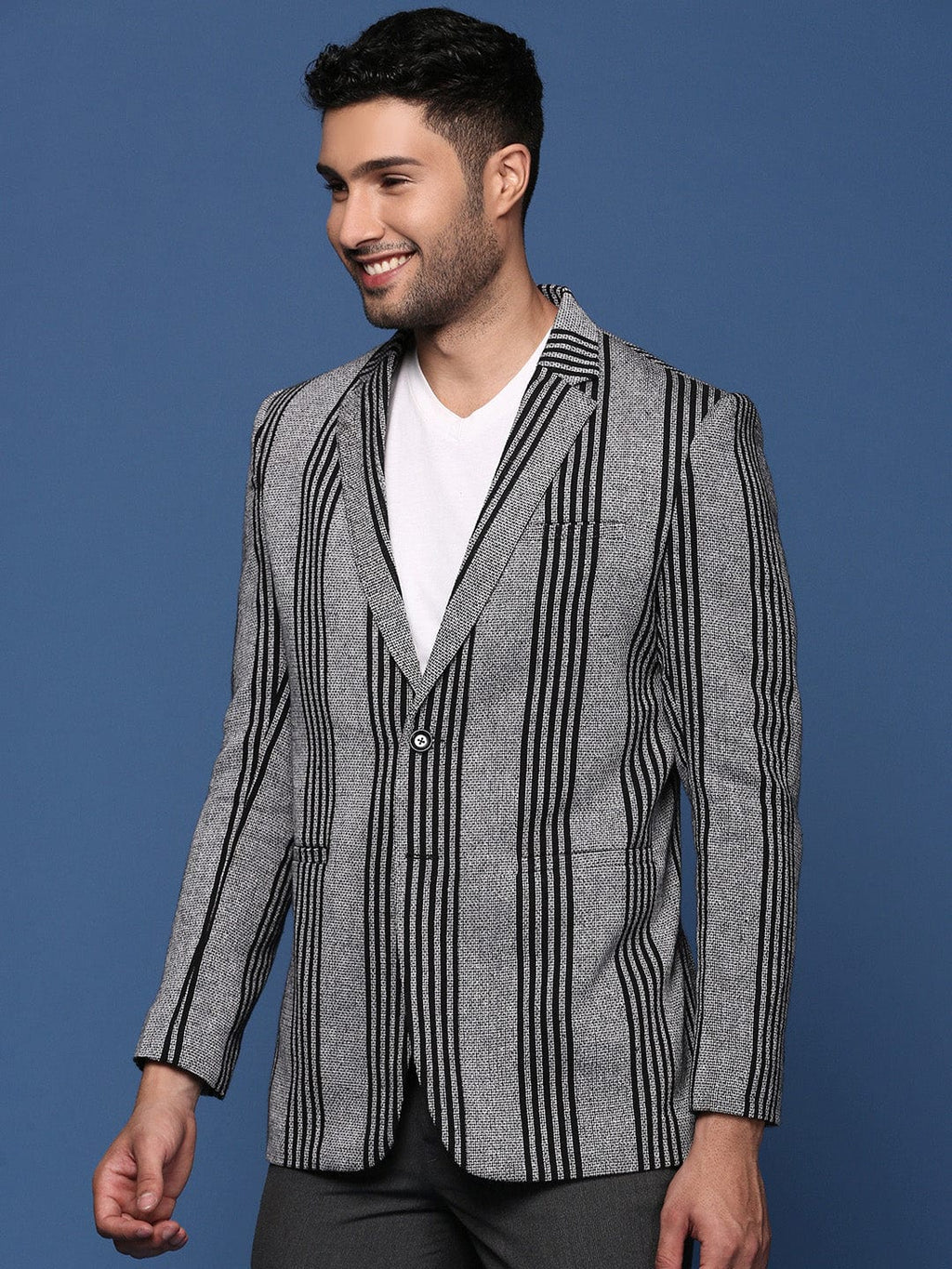 Men's Grey Slim Fit Single Breasted Cotton Blazer