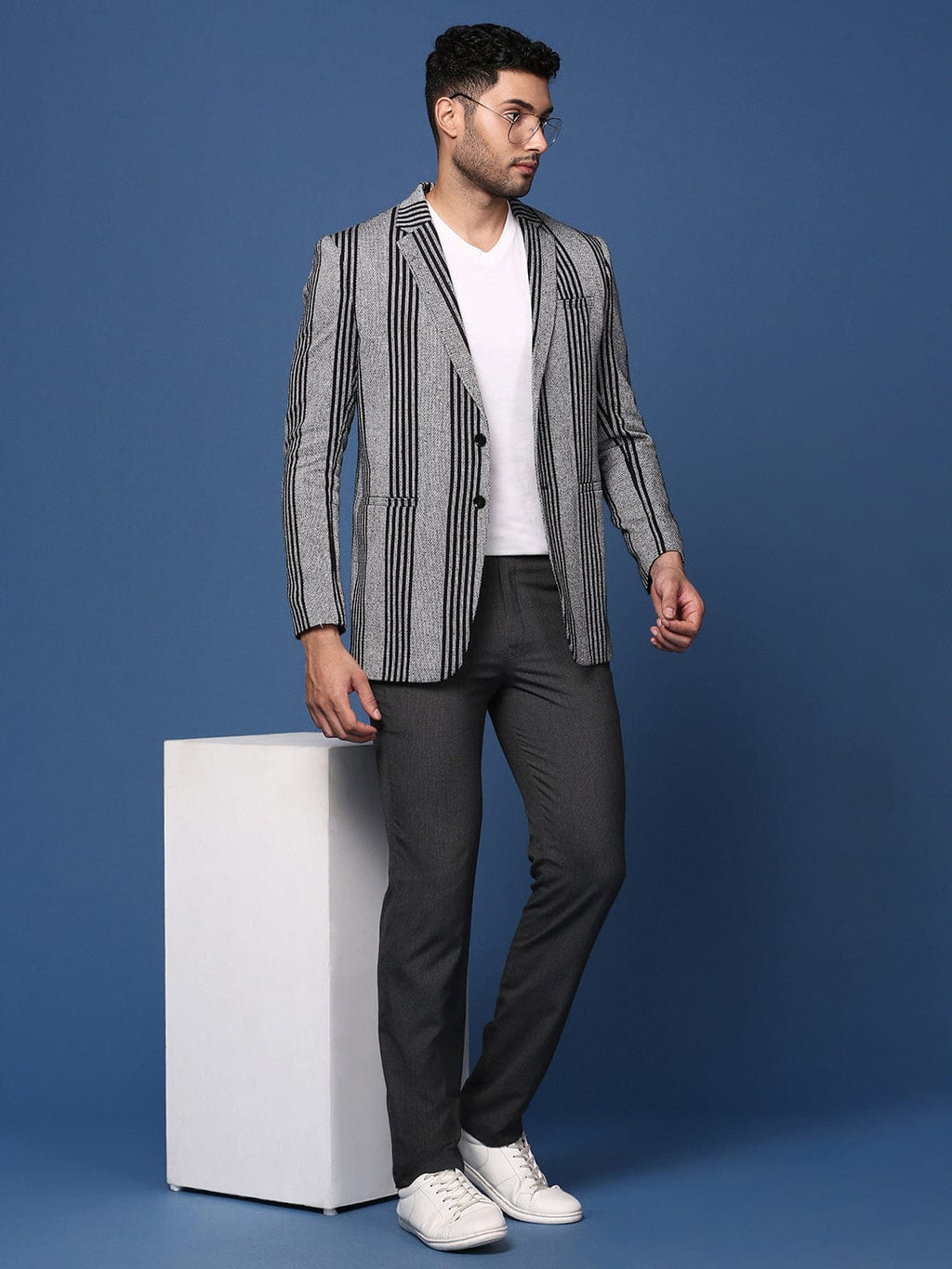 Men's Grey Slim Fit Single Breasted Cotton Blazer