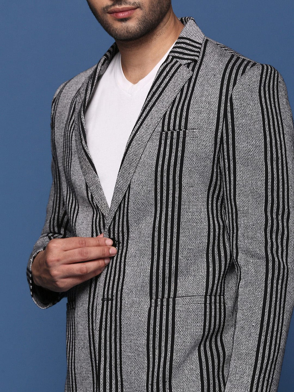 Men's Grey Slim Fit Single Breasted Cotton Blazer