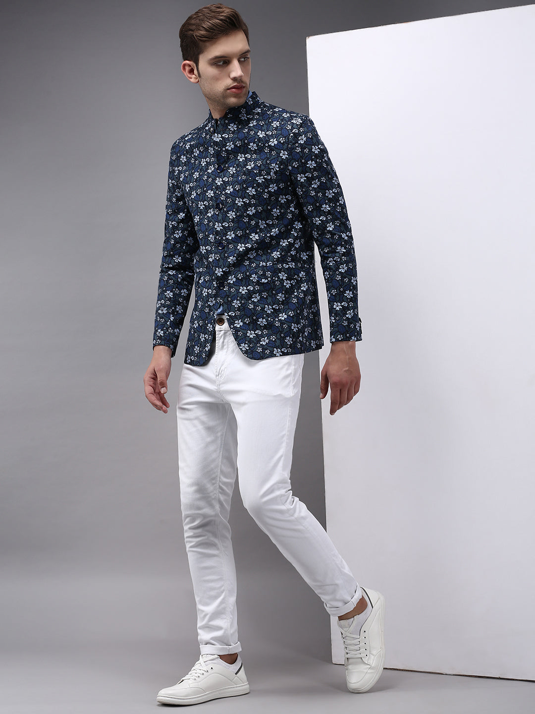 Men's Grey Printed Single- Breasted Blazers