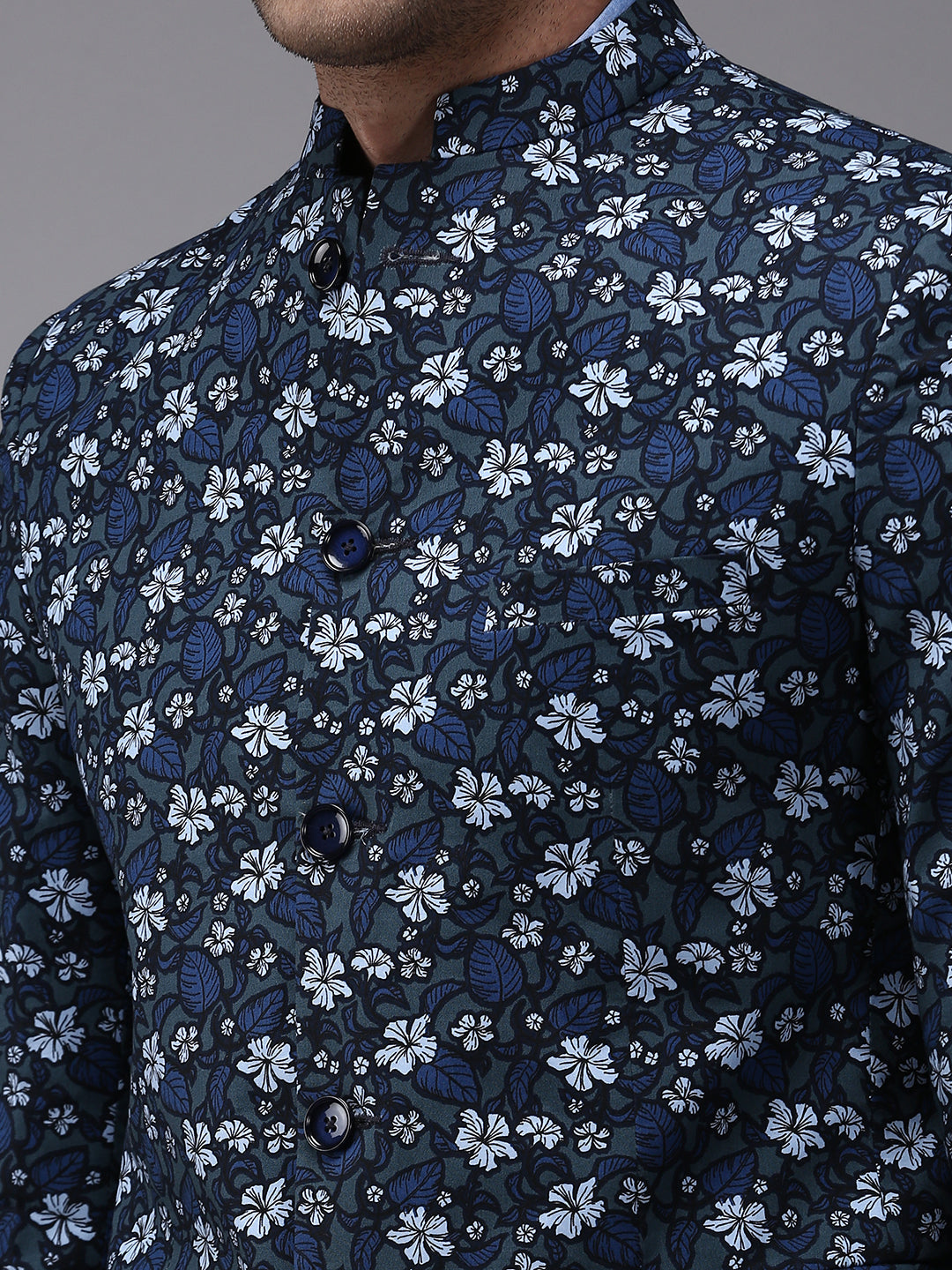 Men's Grey Printed Single- Breasted Blazers