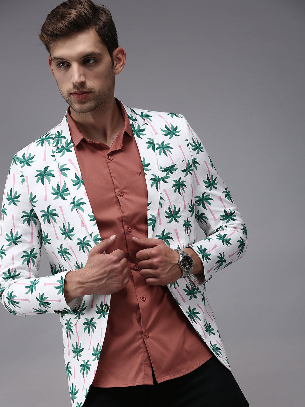 Men's White Printed Single Breasted Blazers