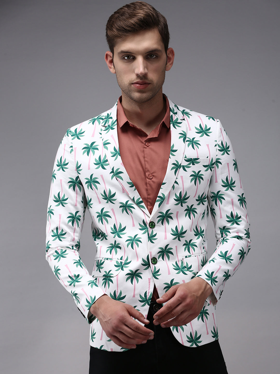 Men's White Printed Single Breasted Blazers