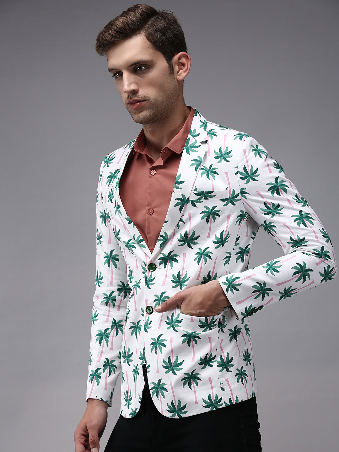 Men's White Printed Single Breasted Blazers