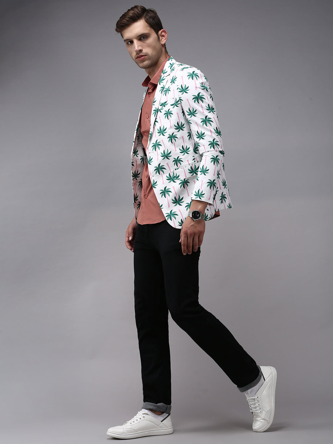 Men's White Printed Single Breasted Blazers