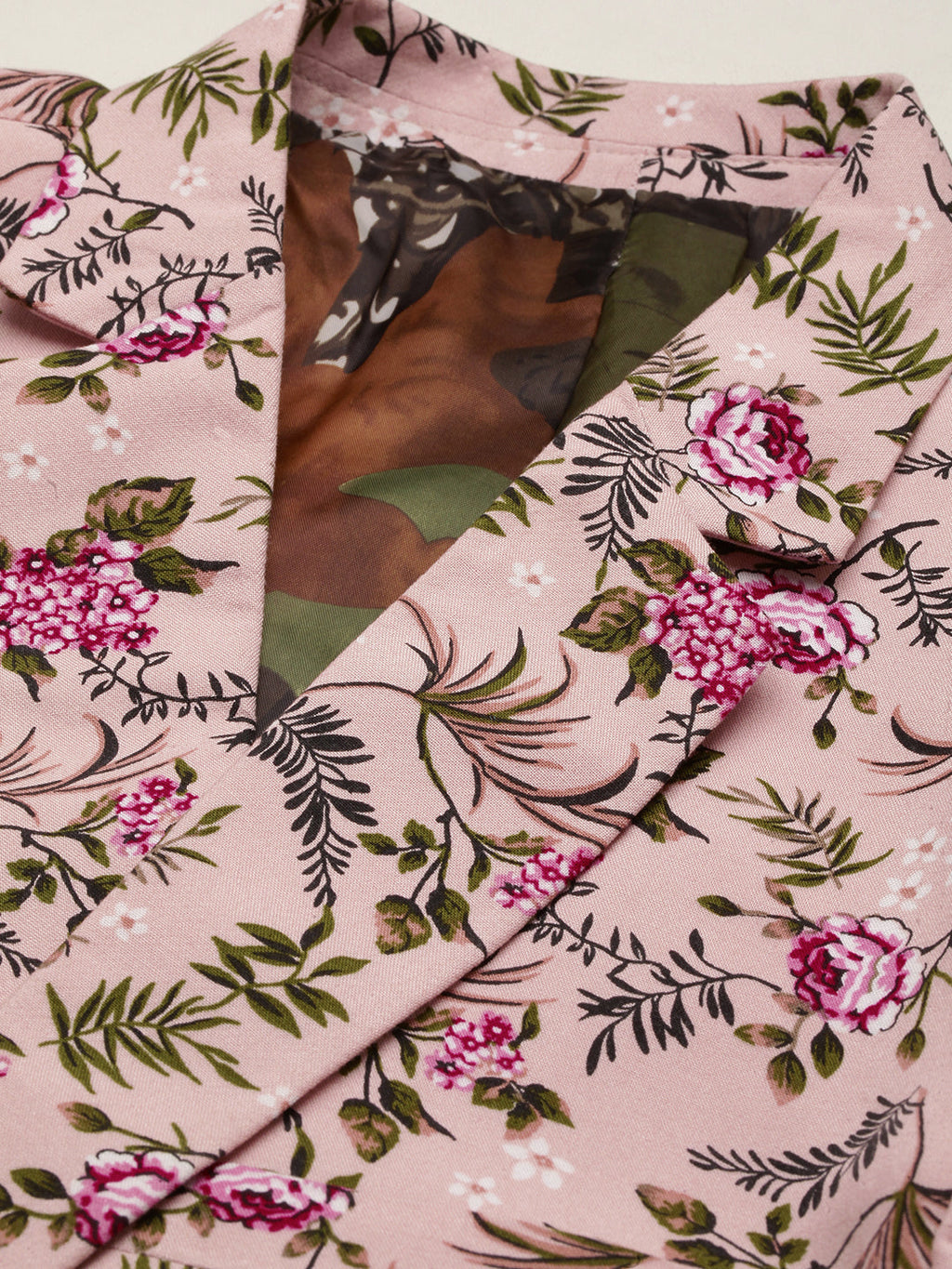 Men's Peach Floral Printed Slim-Fit Single-Breasted Blazer