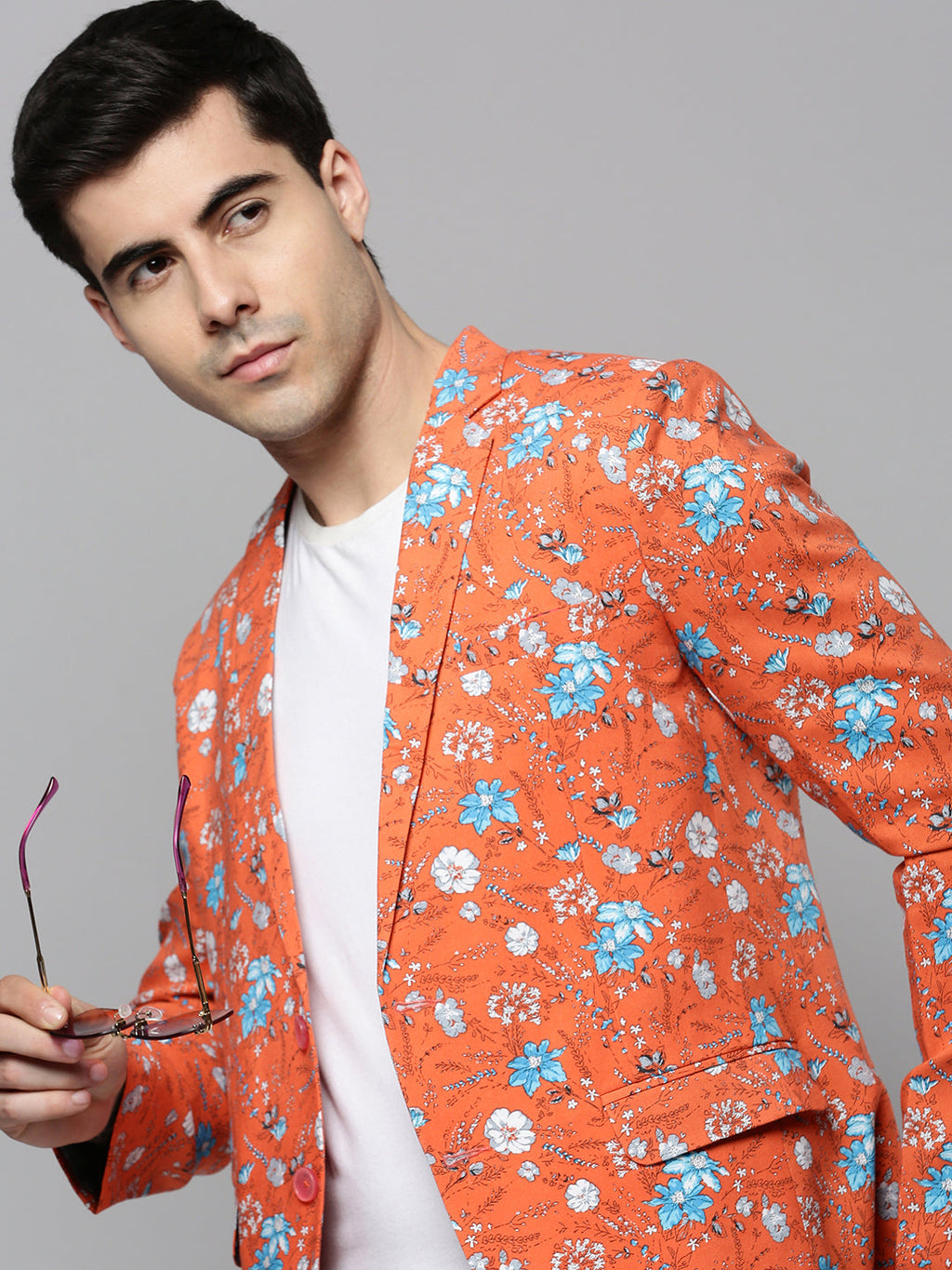 Men's Coral Floral Printed Slim-Fit Single Breasted Blazer