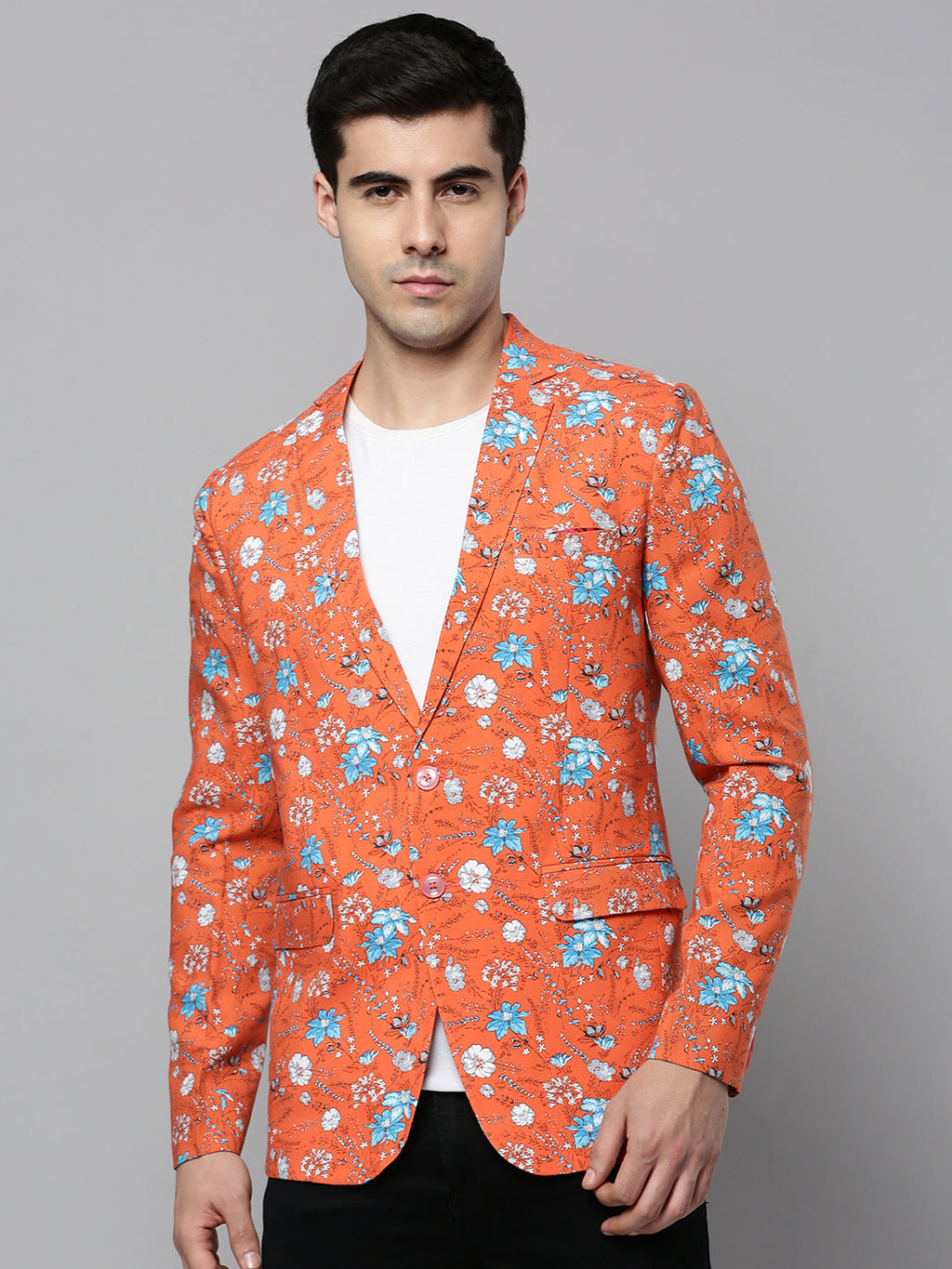Men's Coral Floral Printed Slim-Fit Single Breasted Blazer