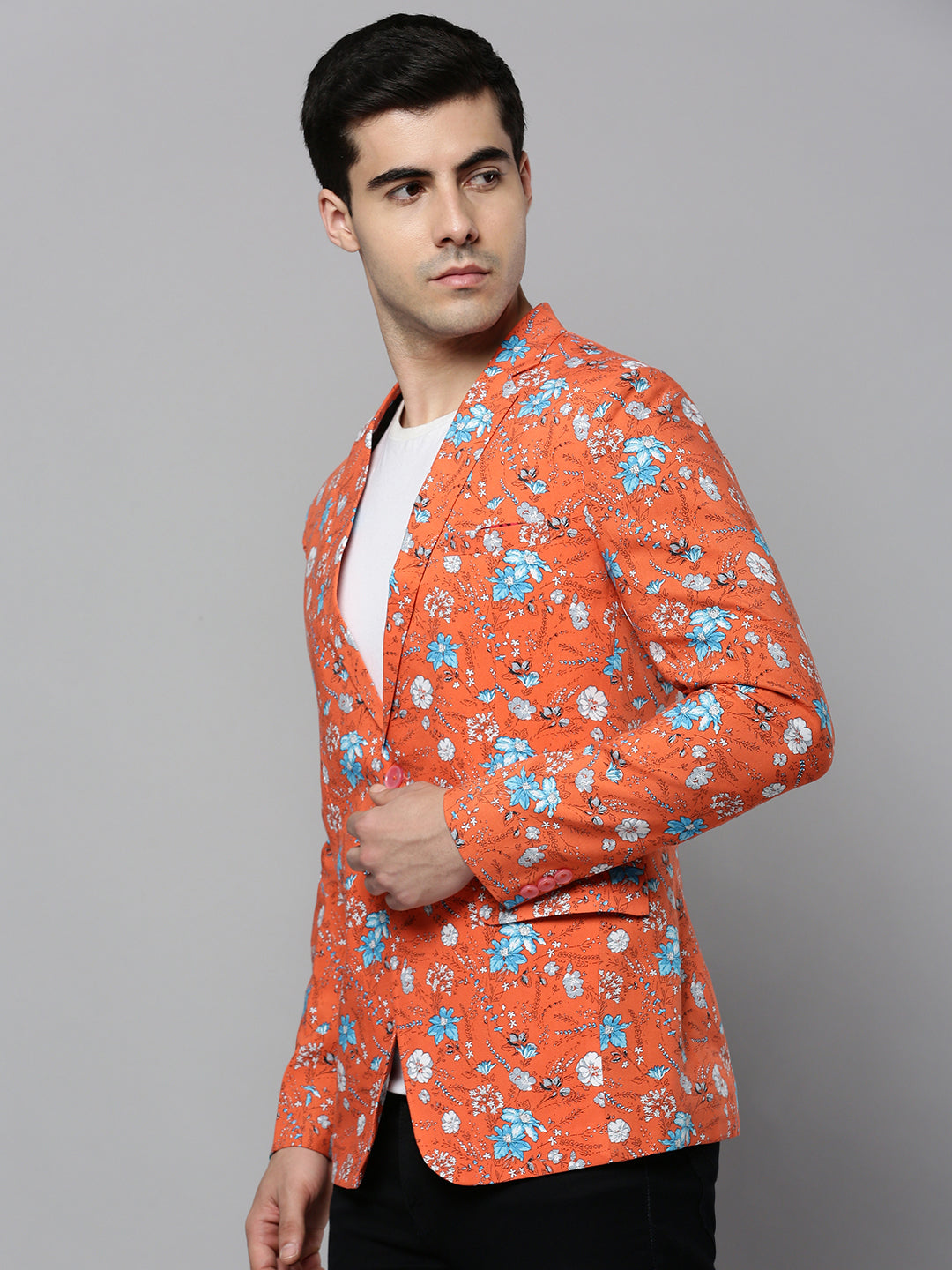 Men's Coral Floral Printed Slim-Fit Single Breasted Blazer