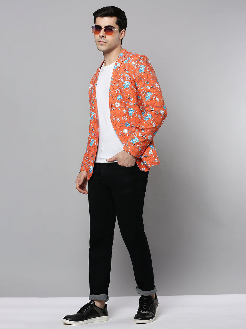 Men's Coral Floral Printed Slim-Fit Single Breasted Blazer