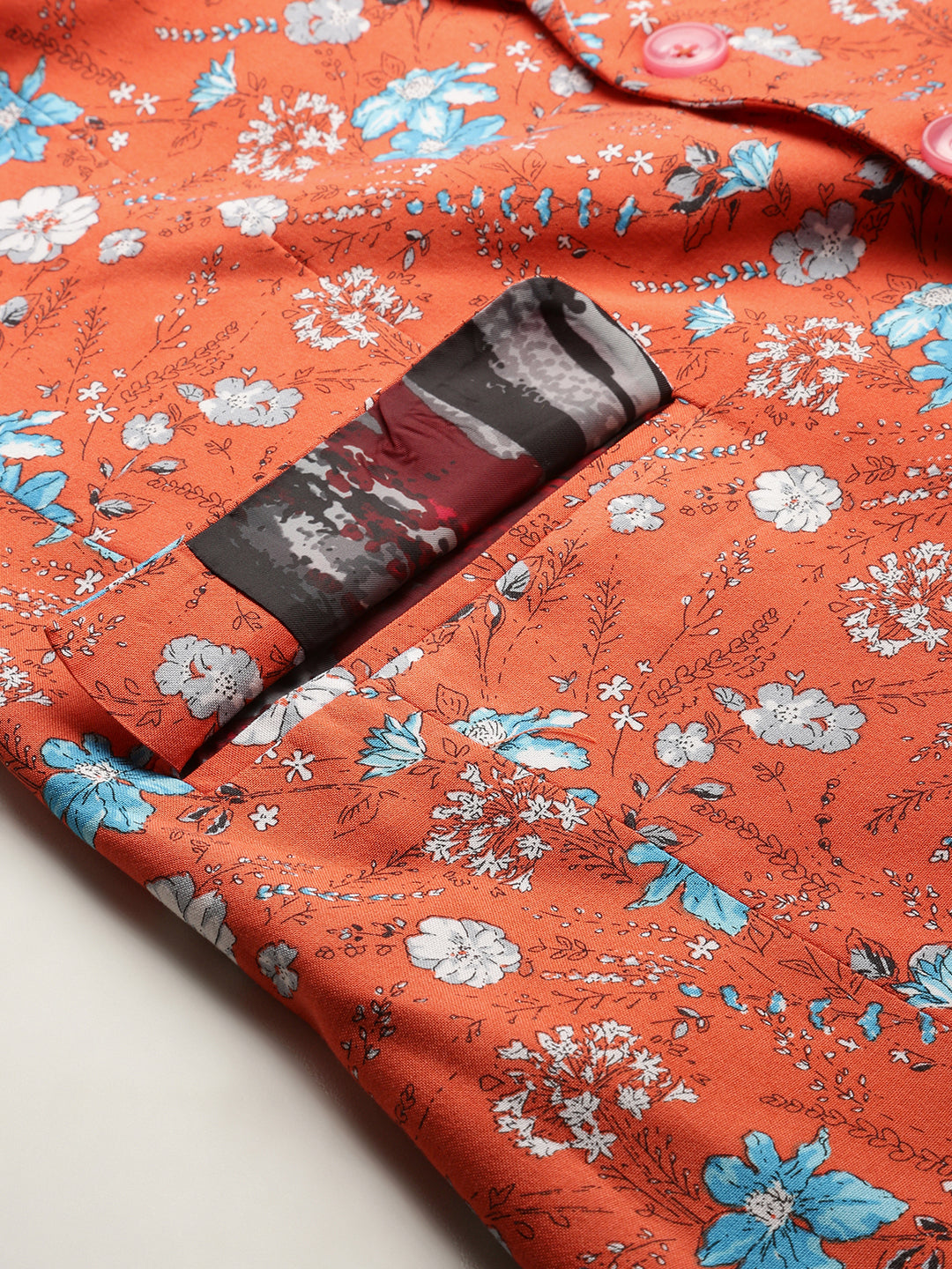 Men's Coral Floral Printed Slim-Fit Single Breasted Blazer