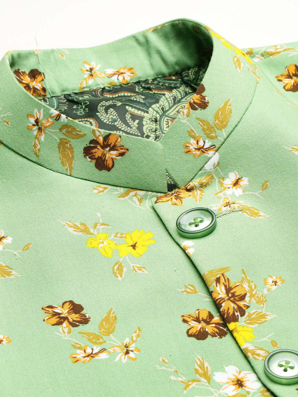 Men's Green Printed Slim Fit Bandhgala Blazer