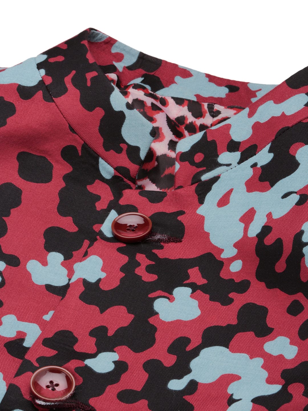 Men's Mandarin Collar Printed Burgundy Blazer