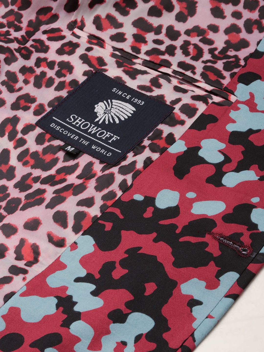 Men's Mandarin Collar Printed Burgundy Blazer