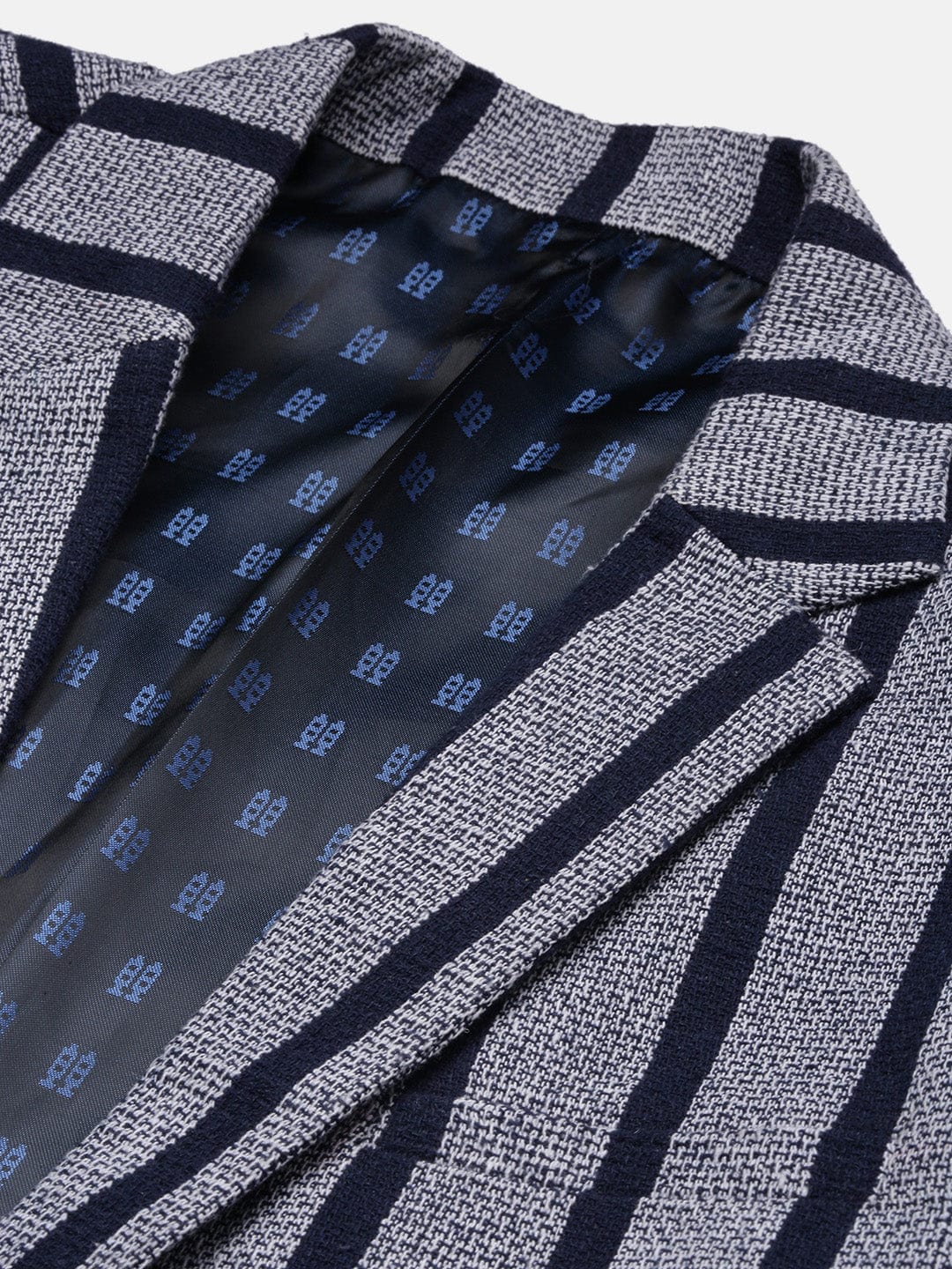 Men's Navy Blue Striped Notched Lapel Slim Fit Single Breasted Blazers