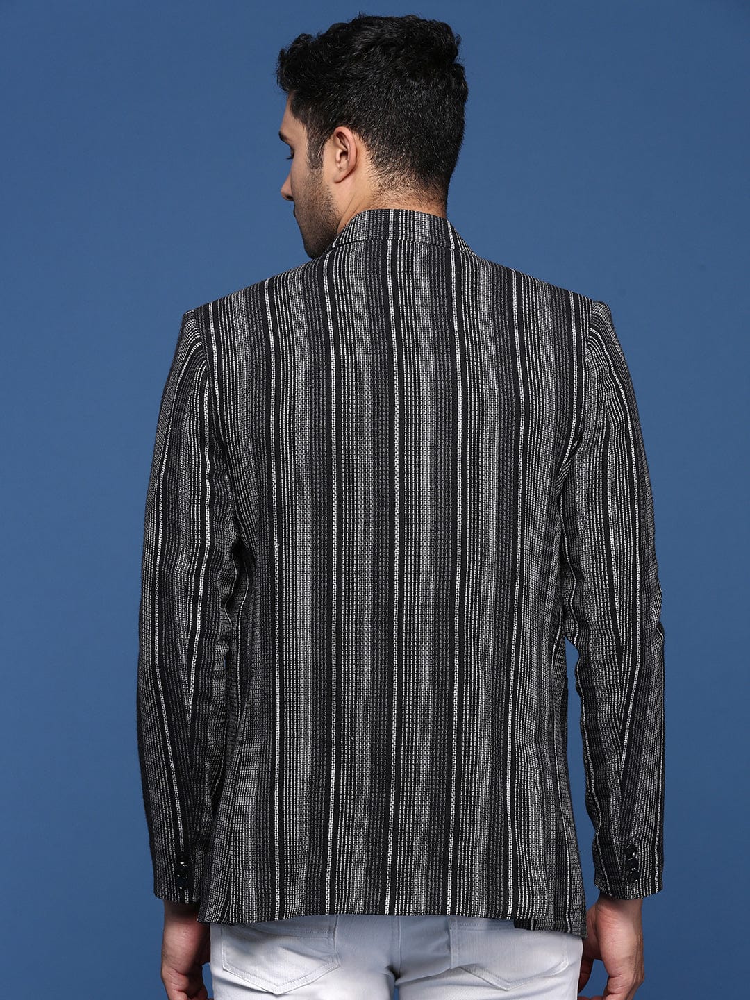 Men's Black Striped Slim Fit Single Breasted Blazer