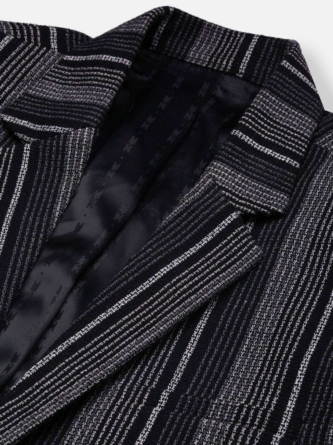Men's Black Striped Slim Fit Single Breasted Blazer