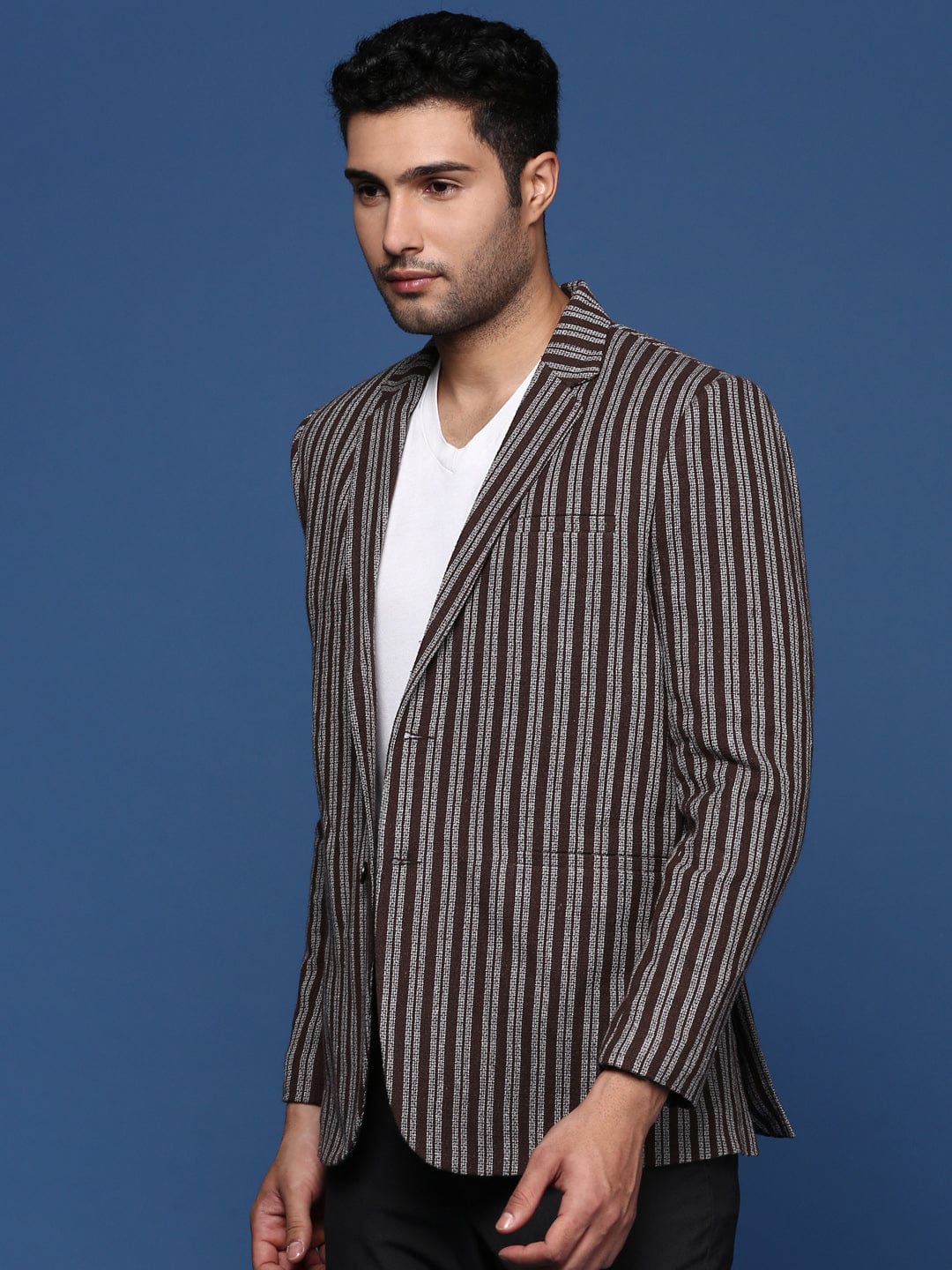 Men's Brown Slim Fit Single Breasted Blazer