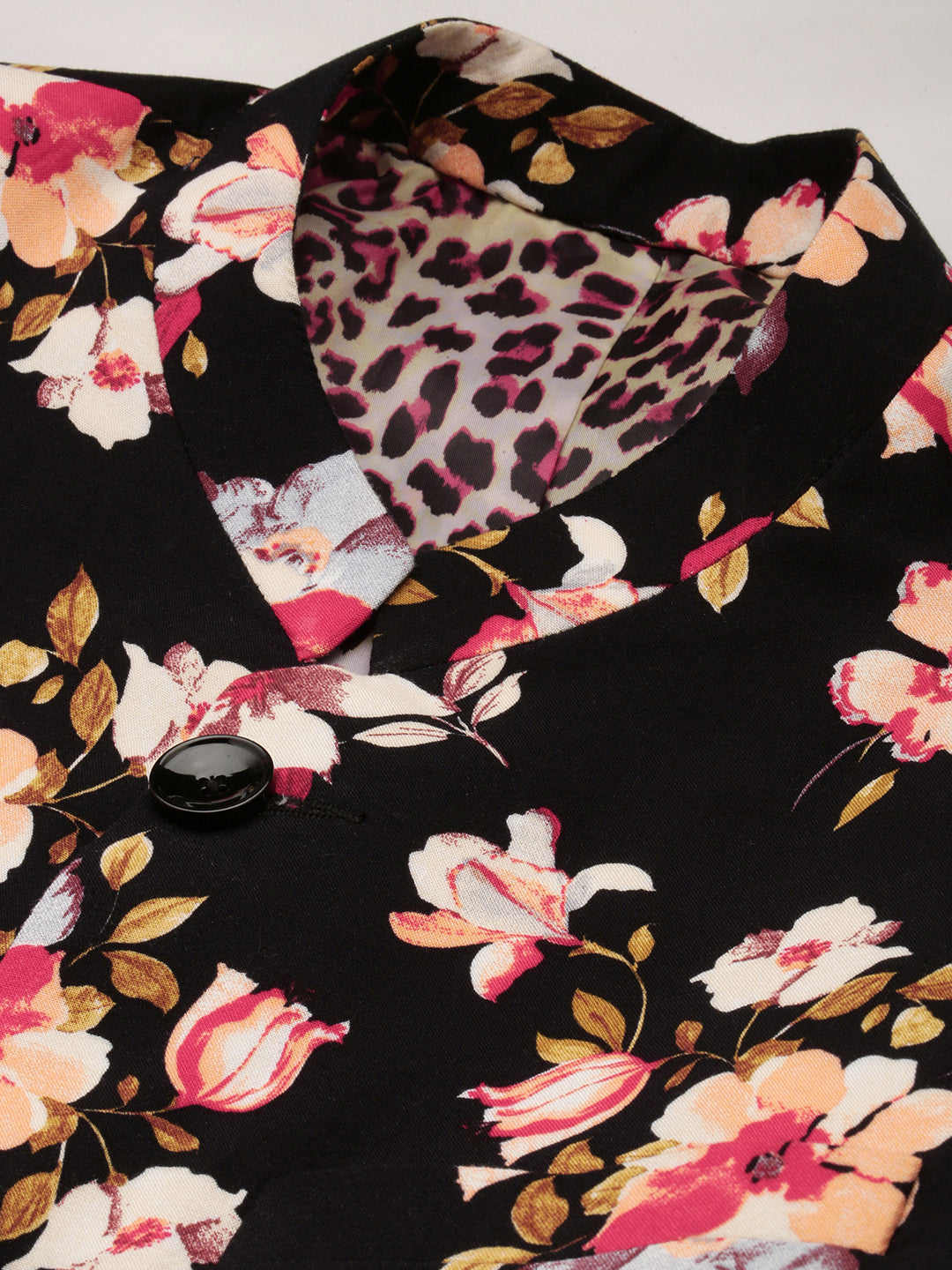 Men's Black Floral Printed Slim-Fit Cotton Bandhgala Blazer