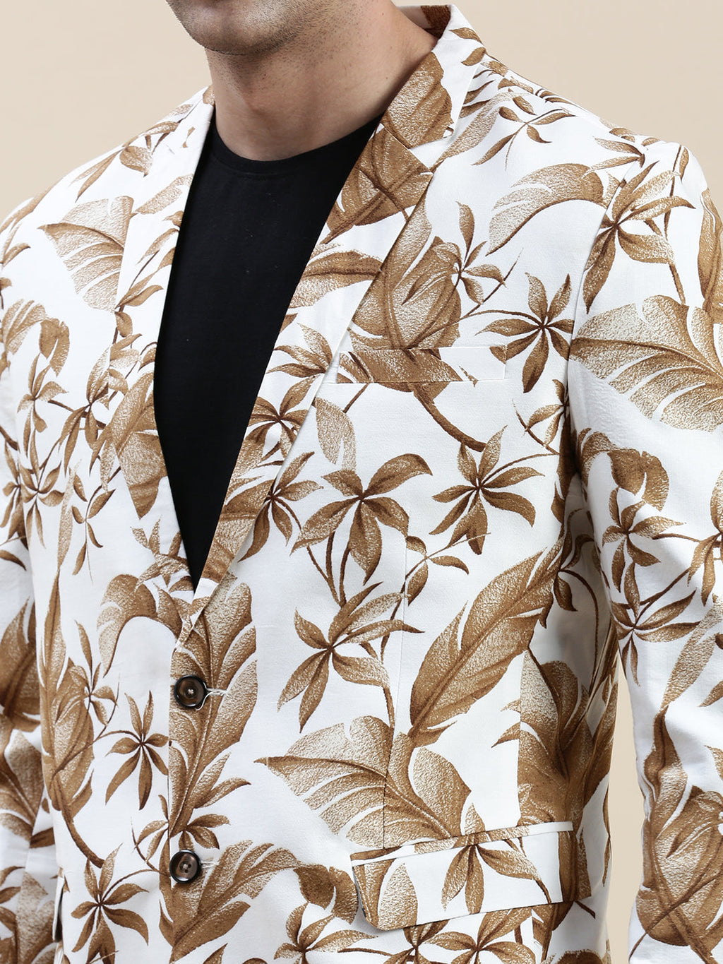 Men's White Printed Cotton Blazers