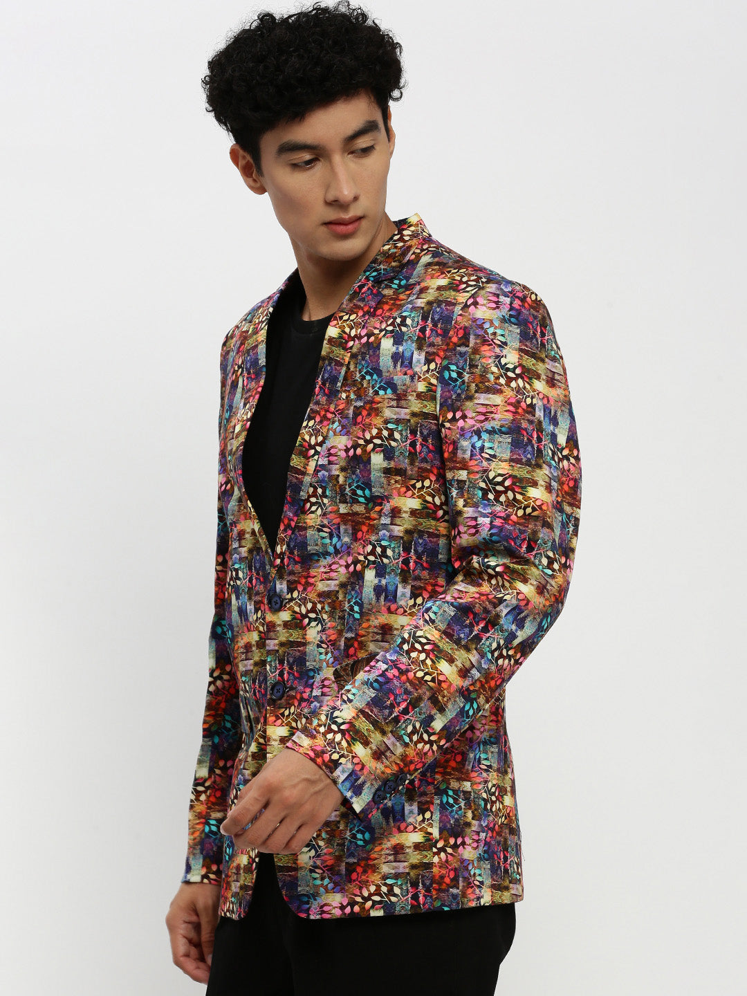 Men's Multi Printed Notched Lapel Single Breasted Blazer