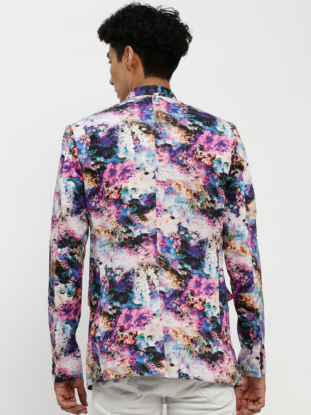 Men's Multi Floral Printed Bandhgala Slim Fit Blazer