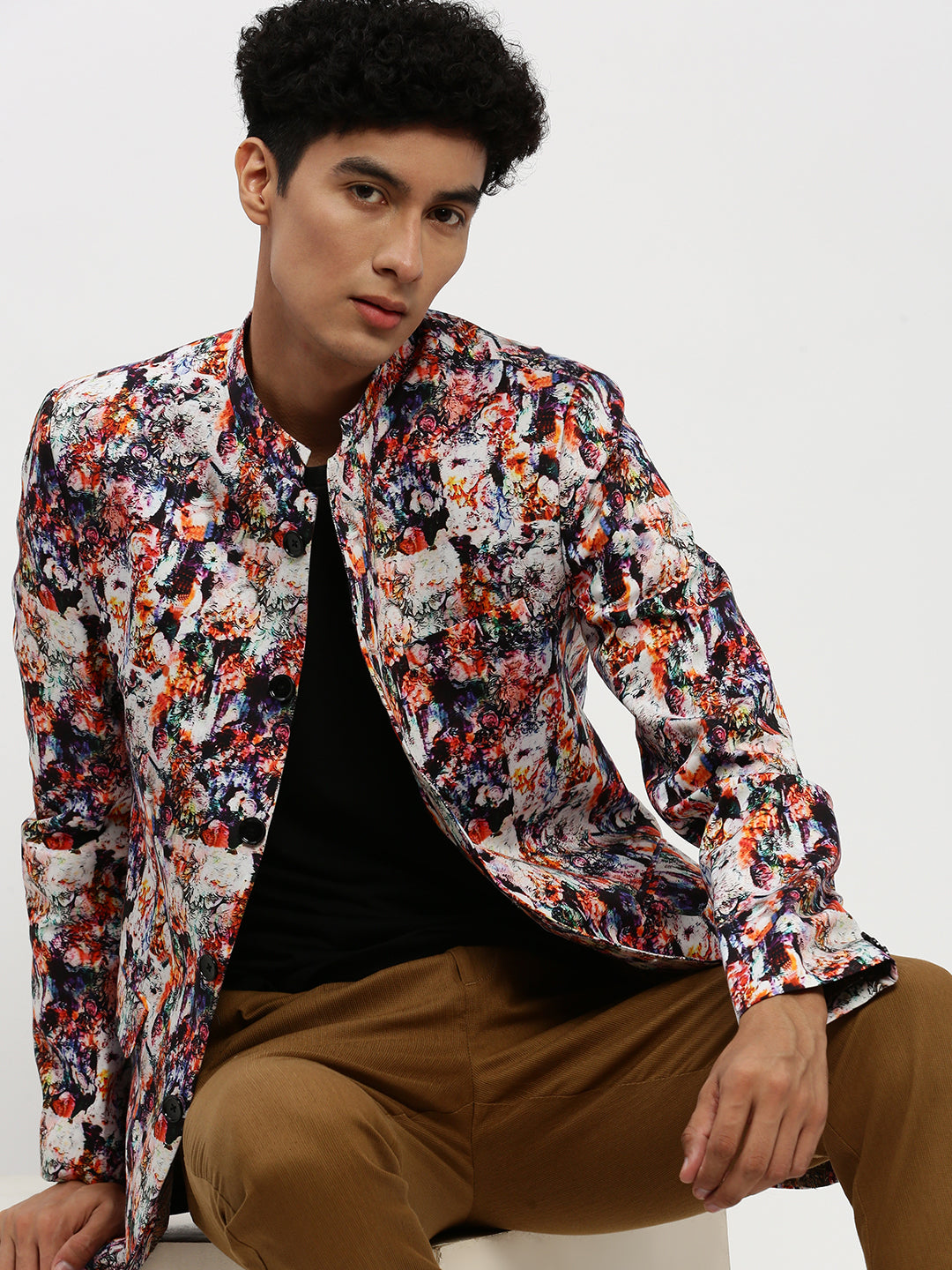 Men's Multi Printed Bandhgala Slim Fit Blazer