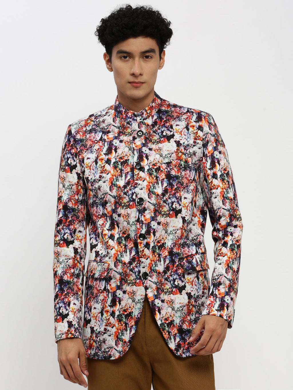 Men's Multi Printed Bandhgala Slim Fit Blazer