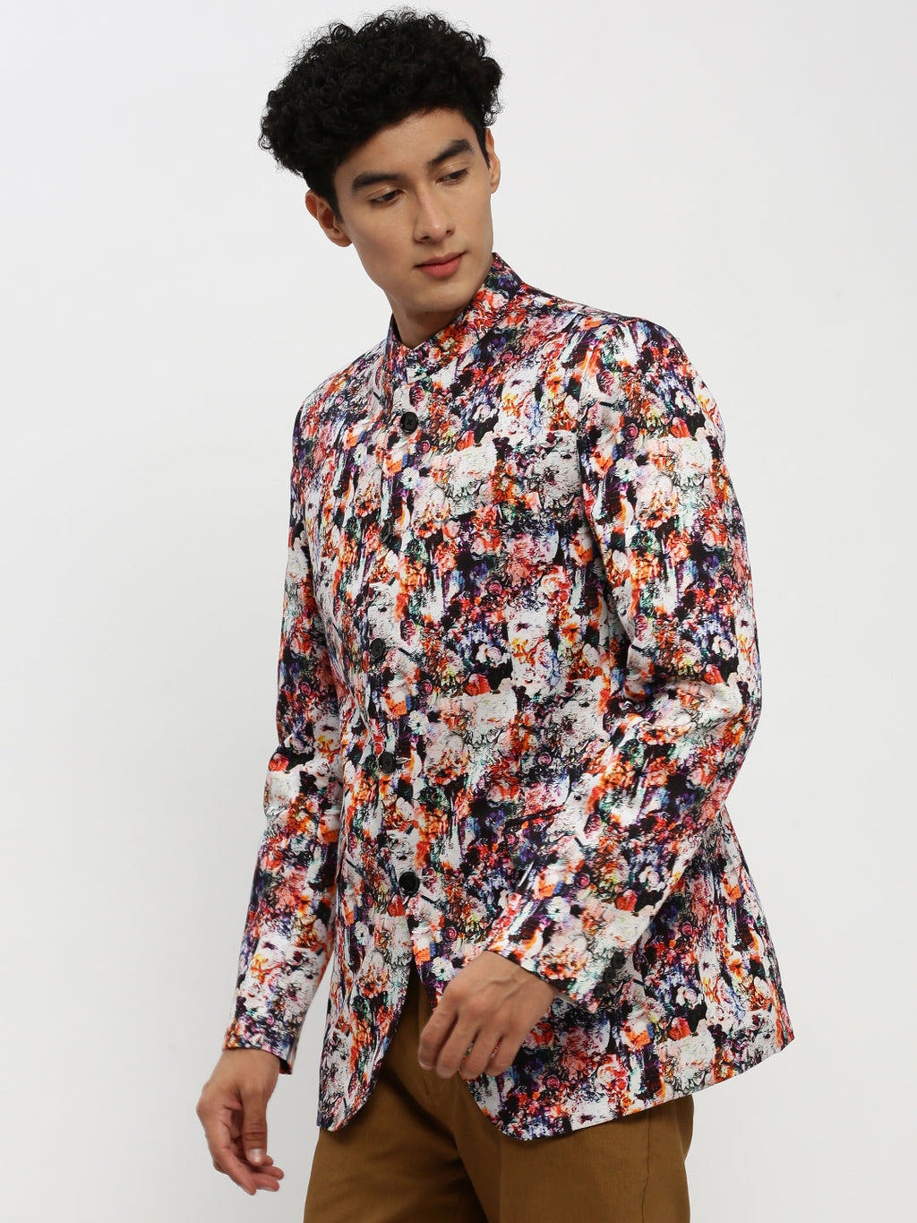 Men's Multi Printed Bandhgala Slim Fit Blazer