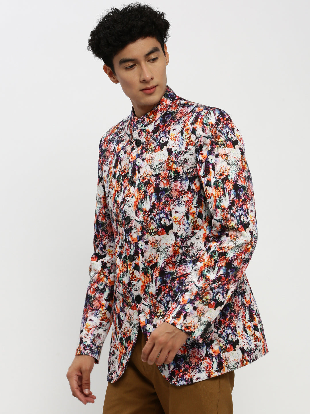 Men's Multi Printed Bandhgala Slim Fit Blazer