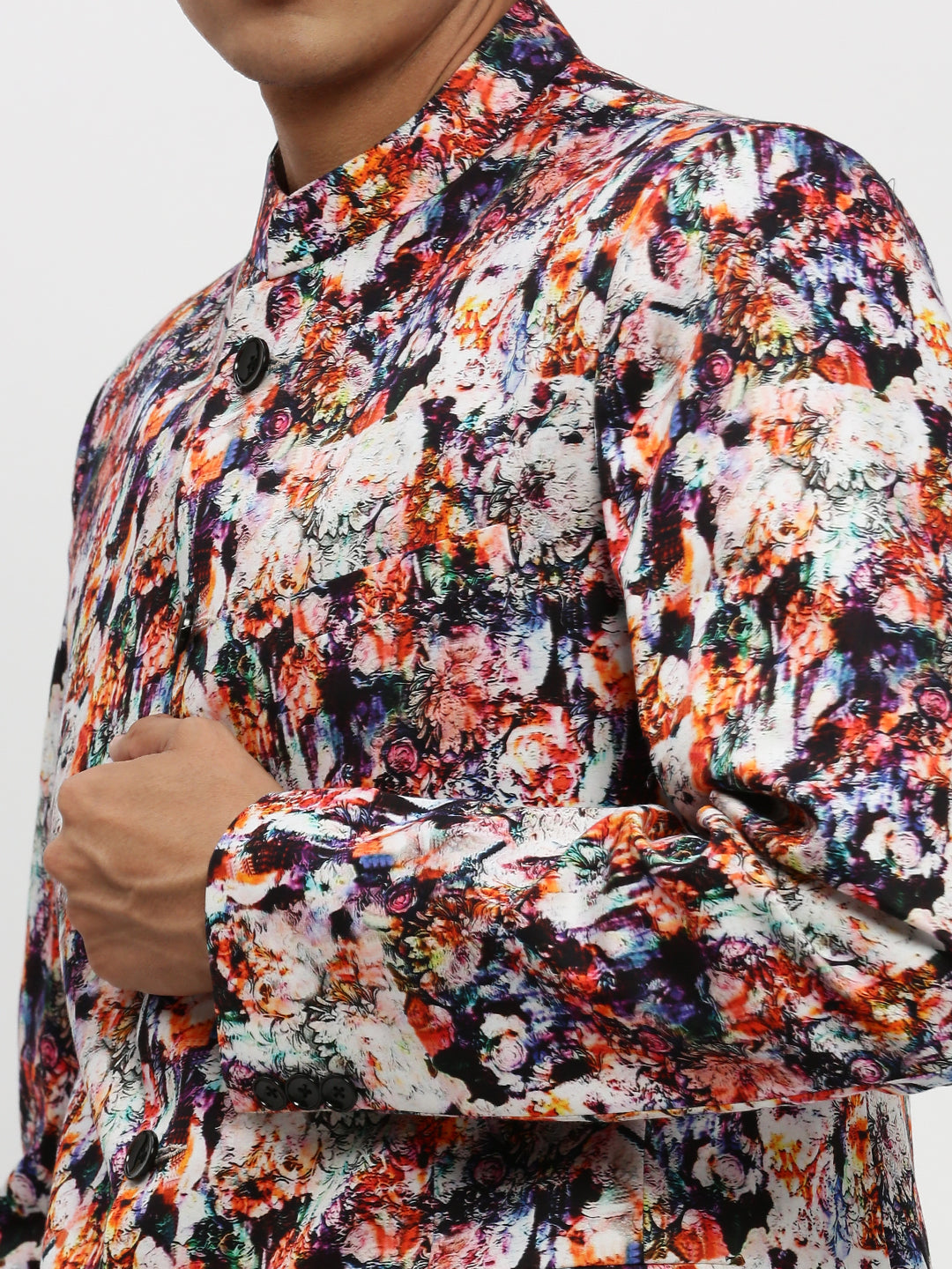 Men's Multi Printed Bandhgala Slim Fit Blazer