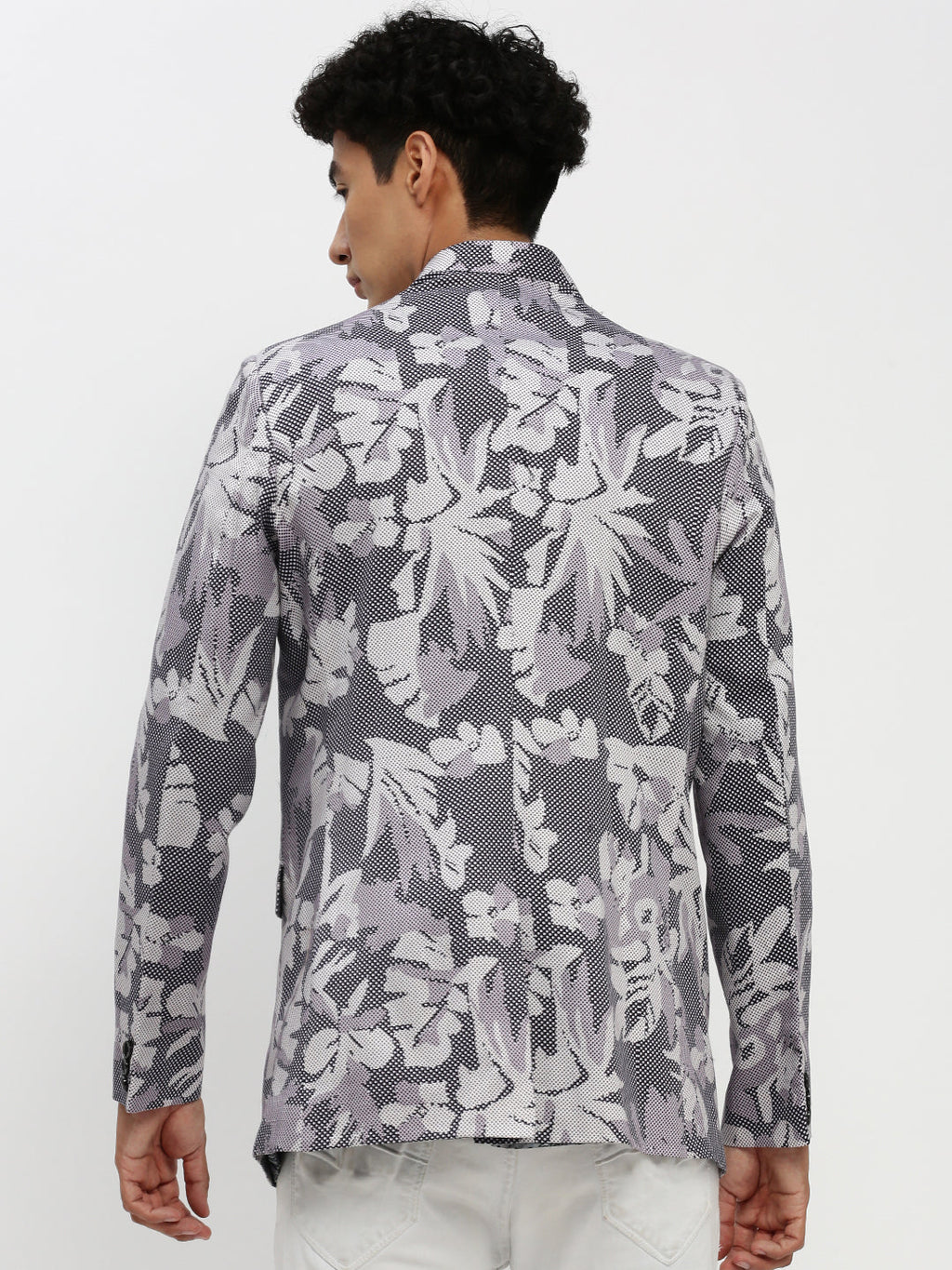 Men's Grey Printed Bandhgala Slim Fit Blazer
