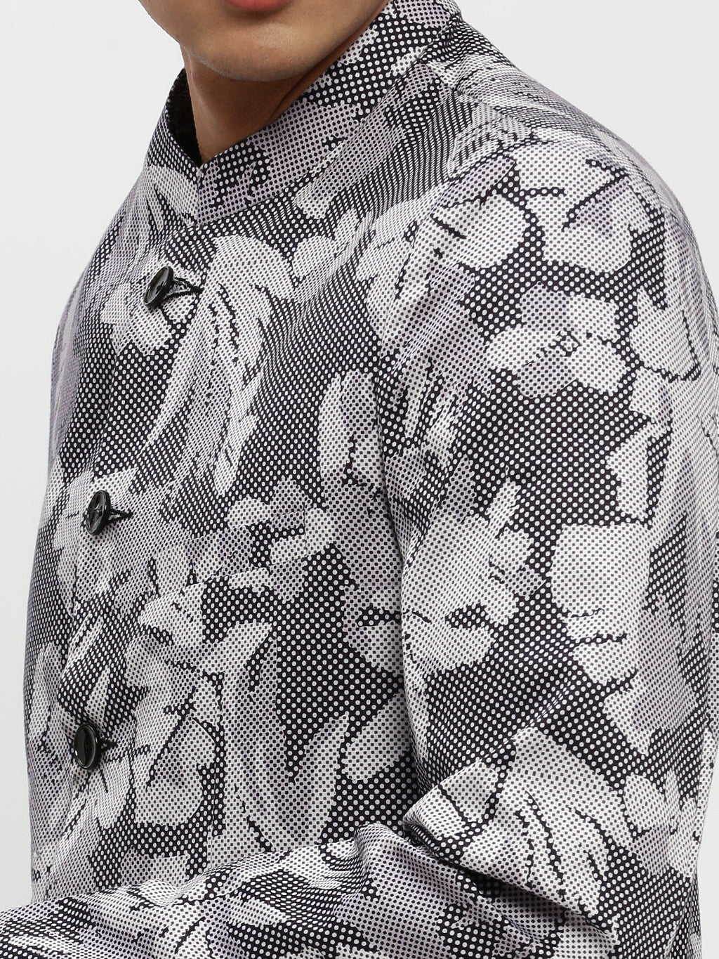 Men's Grey Printed Bandhgala Slim Fit Blazer