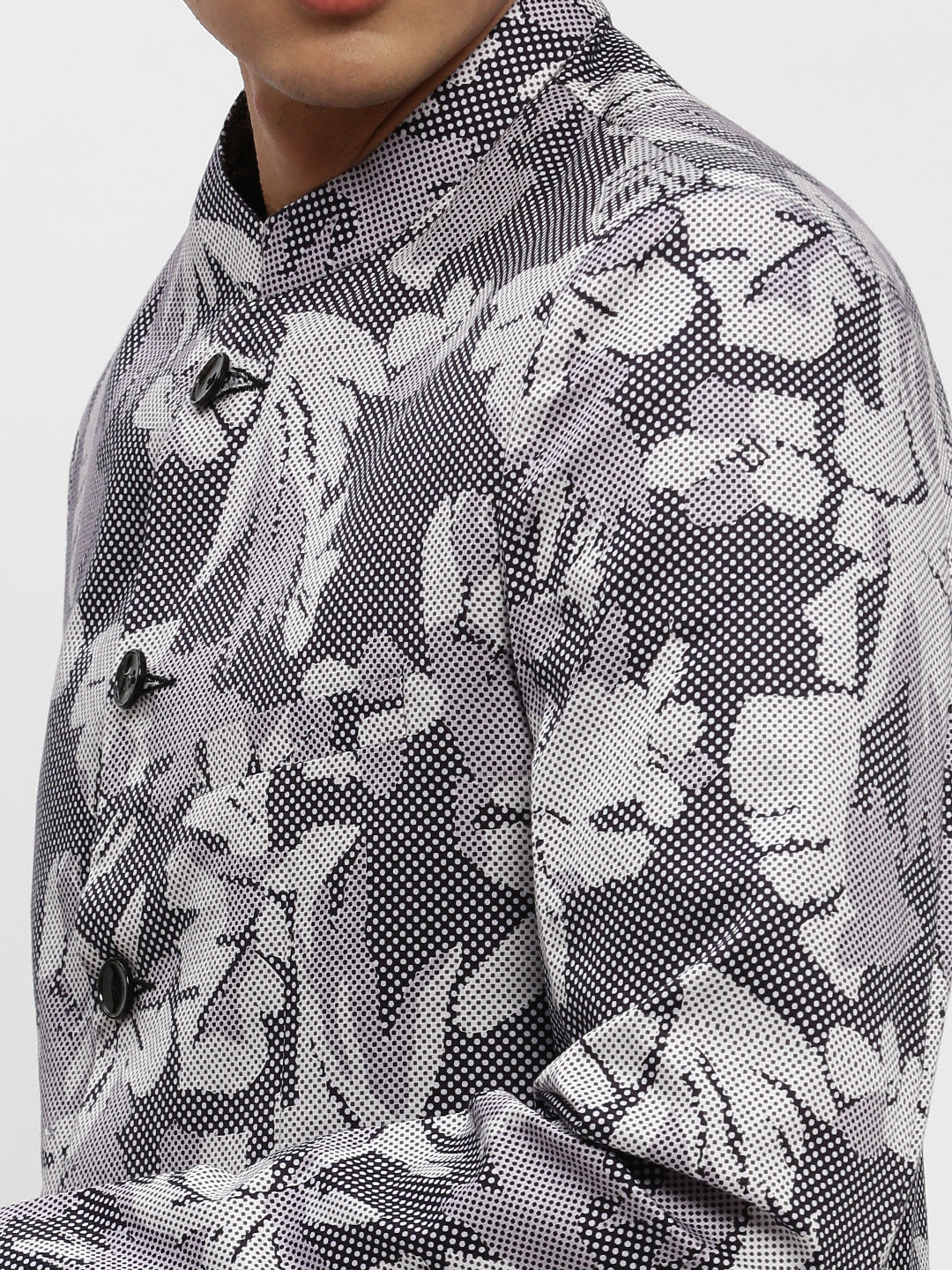 Men's Grey Printed Bandhgala Slim Fit Blazer