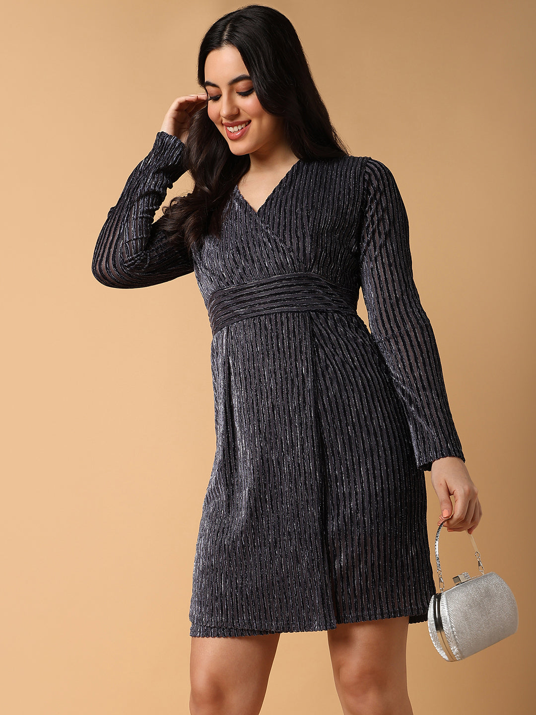 Women's Grey Striped Sheath Dress